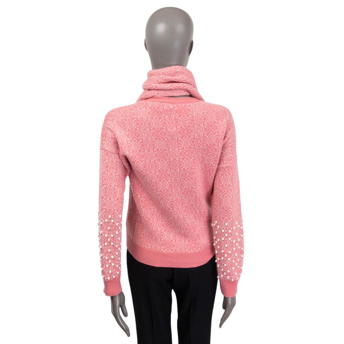 CHANEL pink cashmere 2012 BOMBAY SCARF Sweater 40 M 1