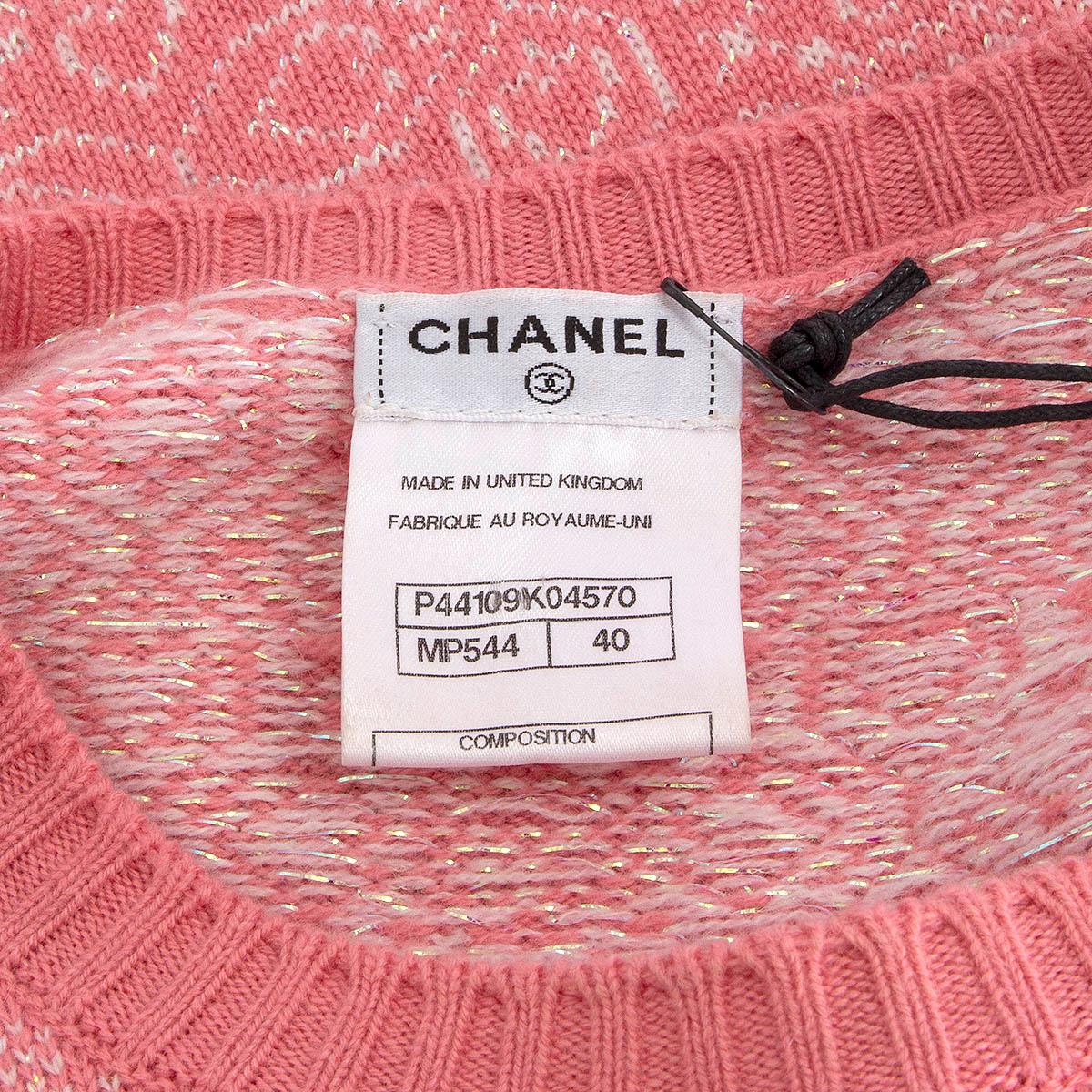 CHANEL pink cashmere 2012 BOMBAY SCARF Sweater 40 M 4