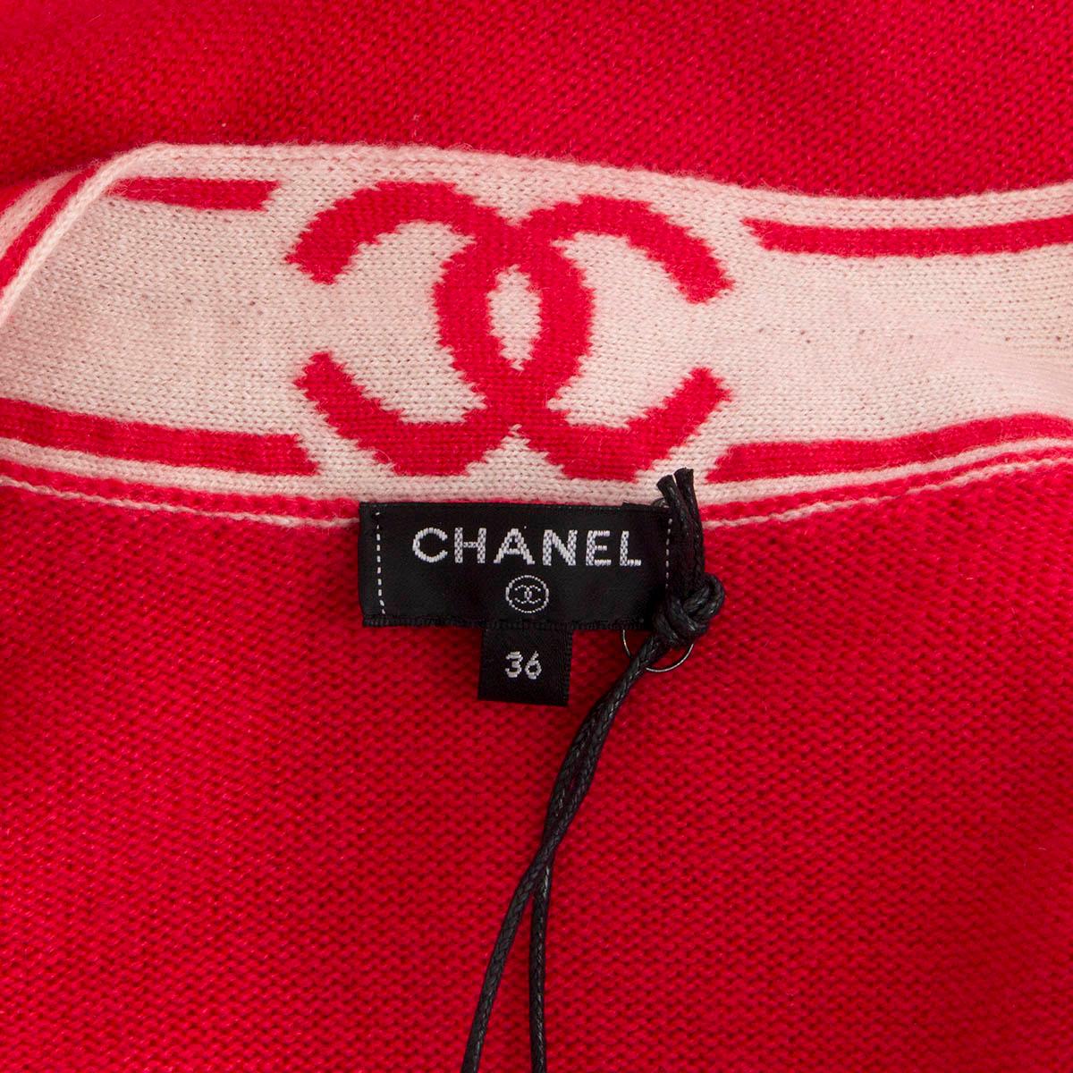 CHANEL pink cashmere 2019 19P LOGO MAXI Cardigan Sweater 36 XS For Sale 1