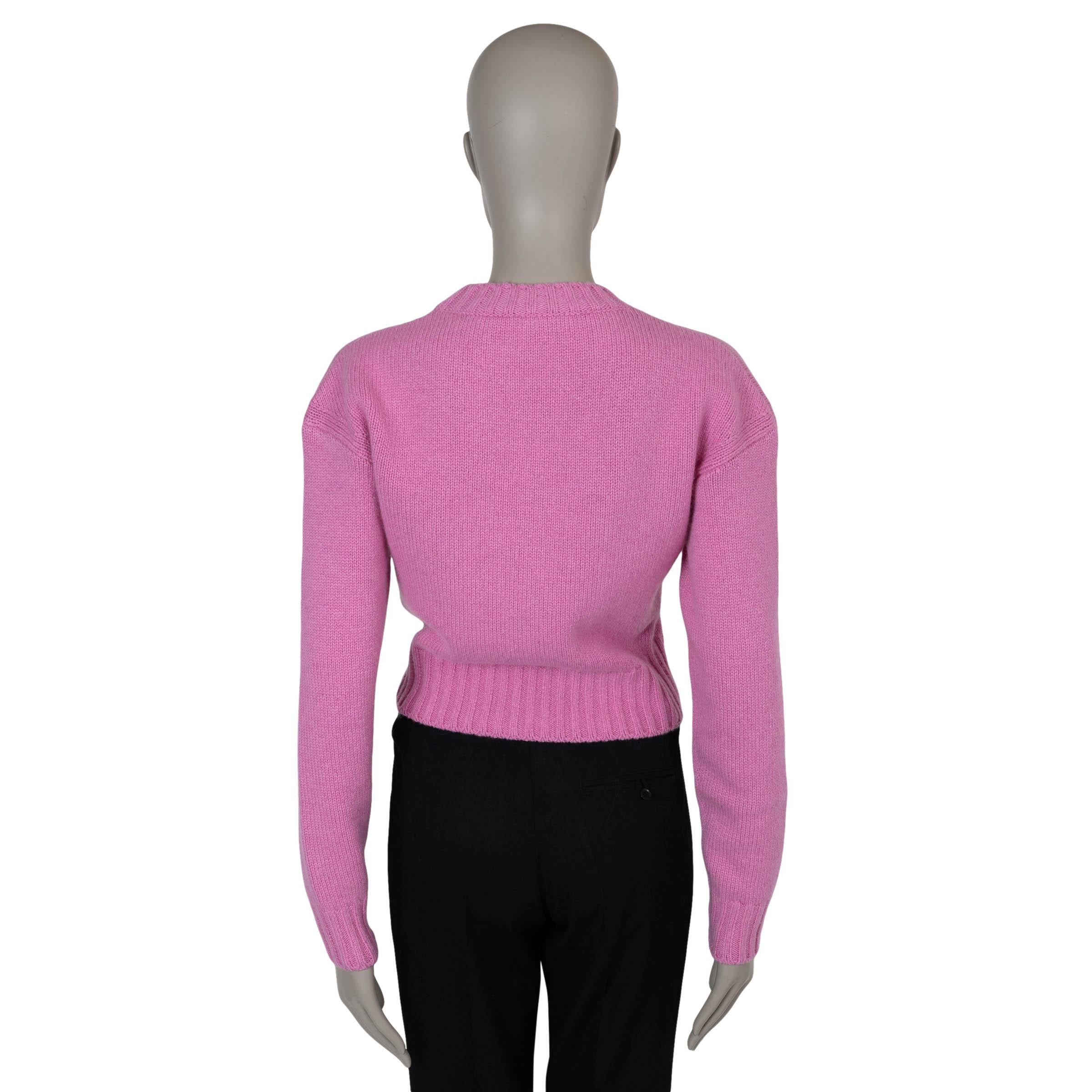 Pink CHANEL pink cashmere 20B PEARL EMBELLISHED LOGO Sweater 36 XS For Sale
