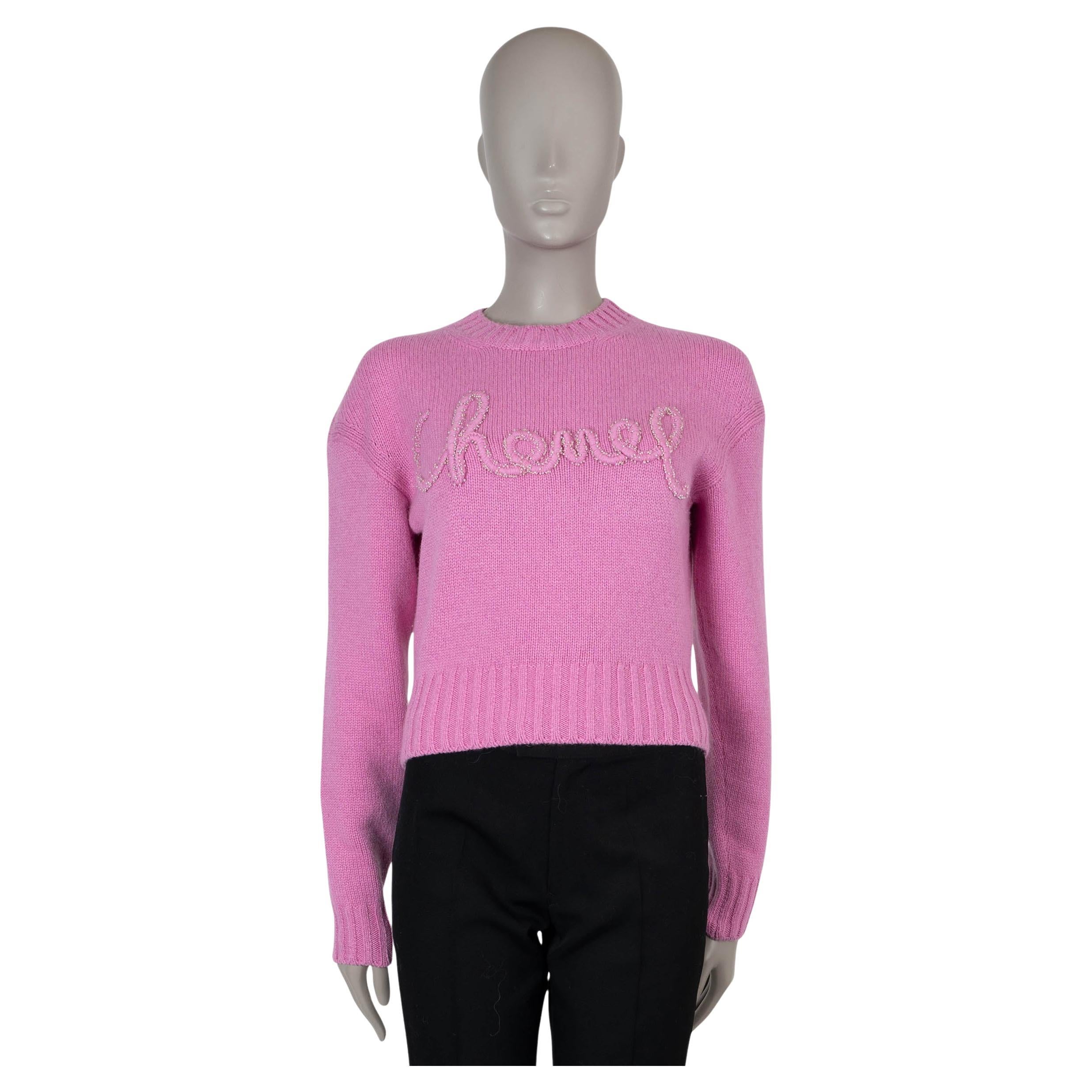 CHANEL cachemira rosa 20B PERLA LOGO EMBELLECED Jersey 36 XS
