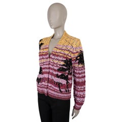 CHANEL pink cashmere 24C LOS ANGELES PALM STRIPED Cardigan Sweater 38 S