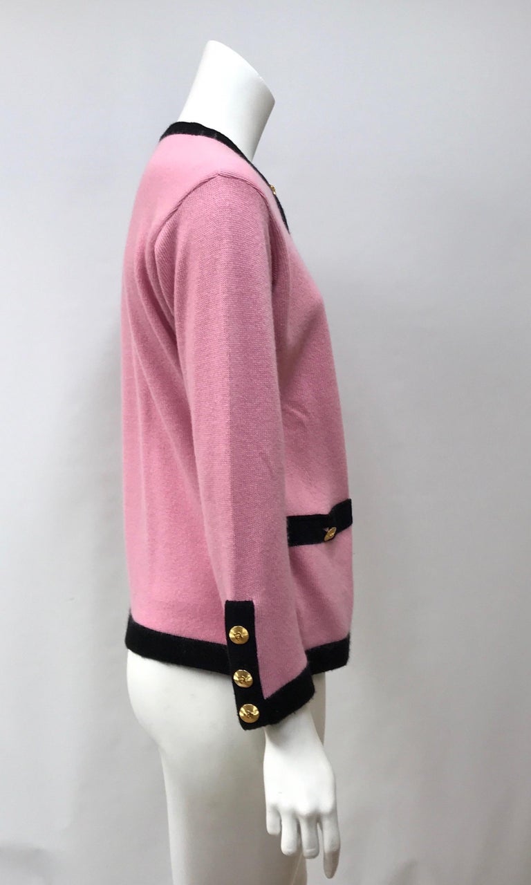 Chanel Pink Cashmere Cardigan w/ Black Trim44 at 1stDibs pink chanel