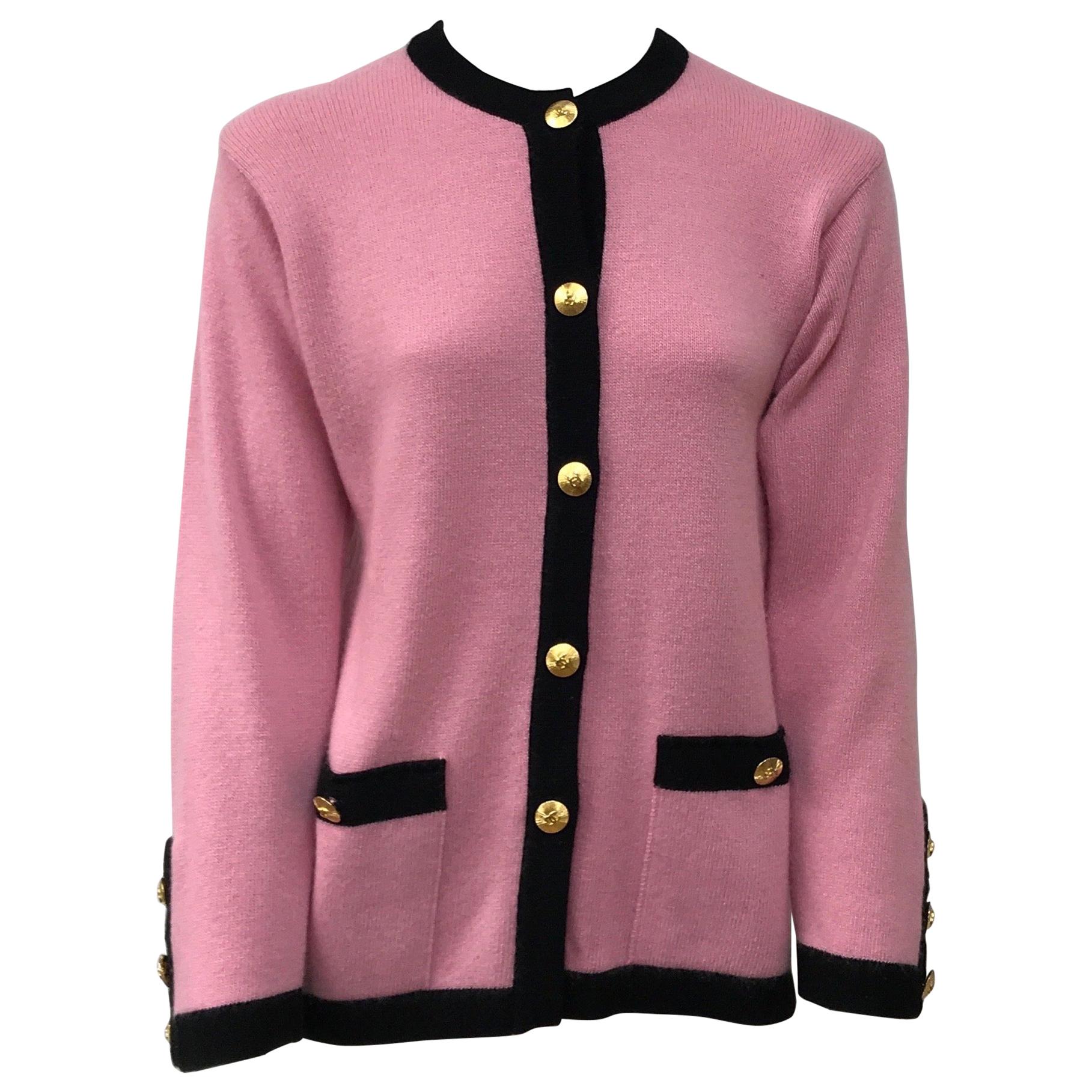 Chanel Pink Cashmere Cardigan w/ Black Trim-44