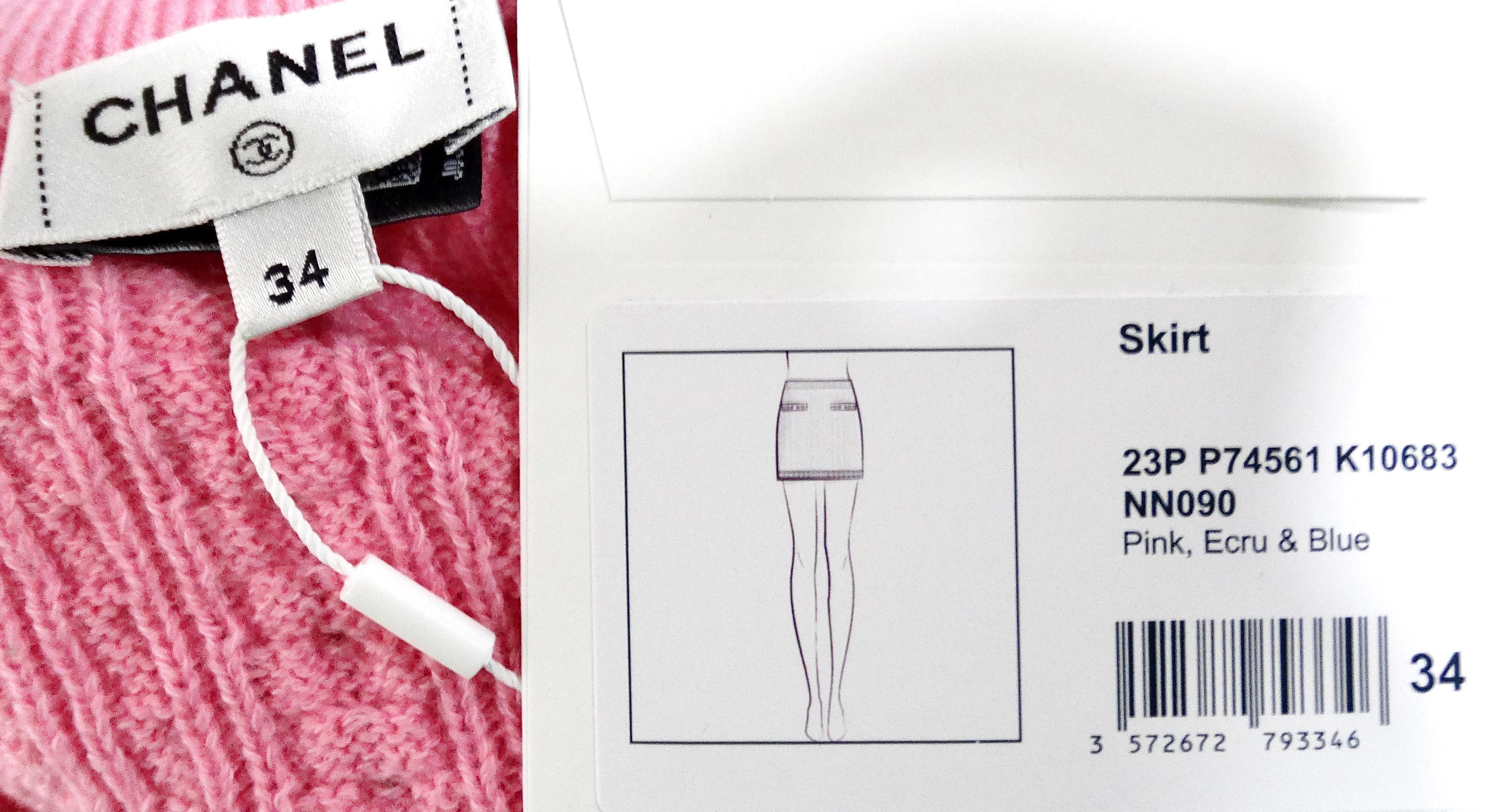 Mini gonna in maglia di cashmere e cotone rosa di Chanel in vendita 5