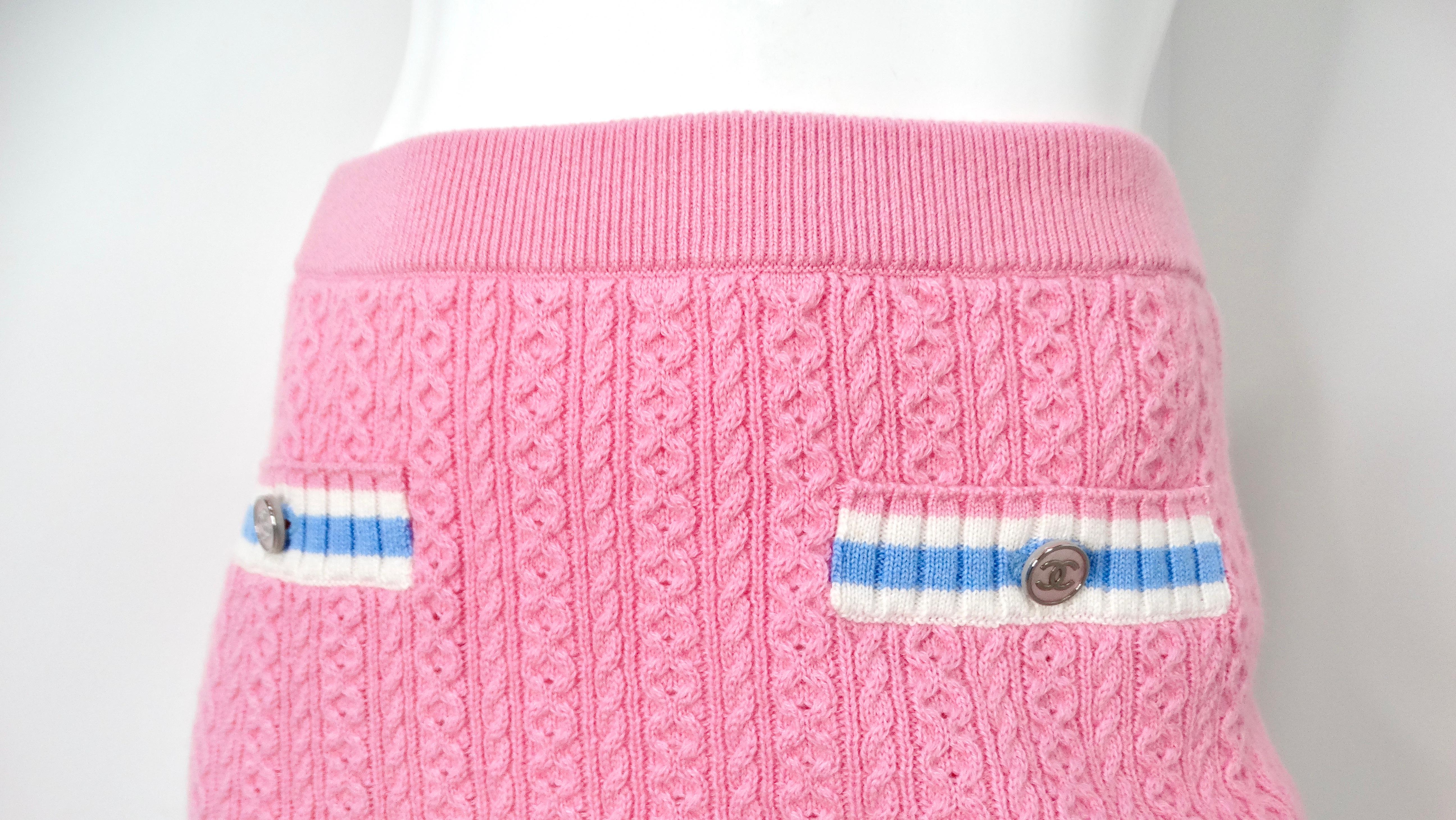 Rosa Mini gonna in maglia di cashmere e cotone rosa di Chanel in vendita