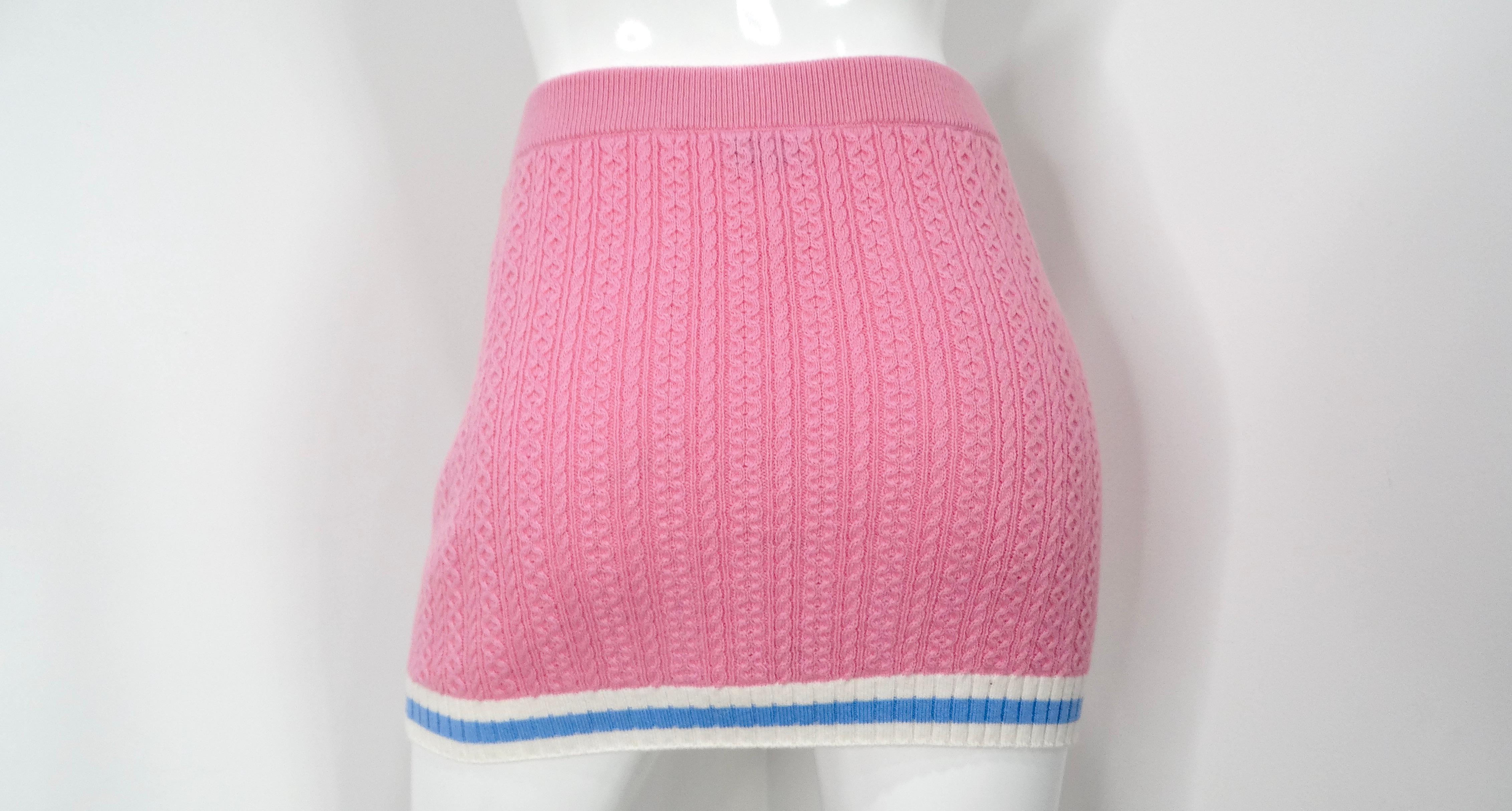 Mini gonna in maglia di cashmere e cotone rosa di Chanel in vendita 2