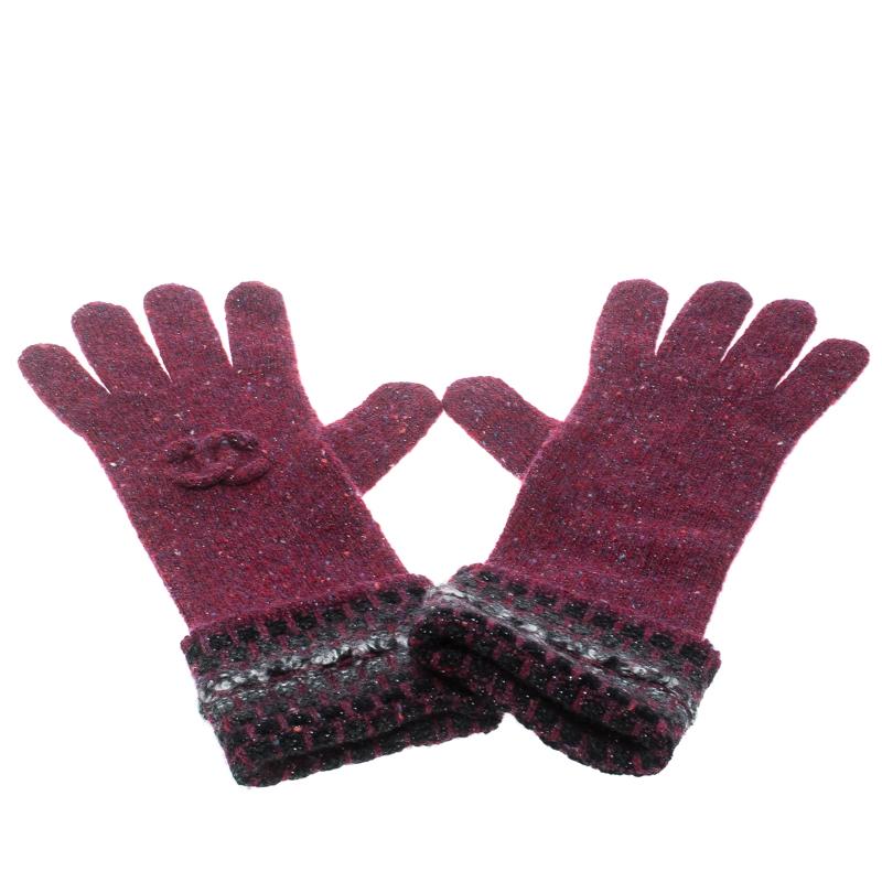 Chanel Pink Cashmere Lurex Knit CC Logo Applique Gloves 1