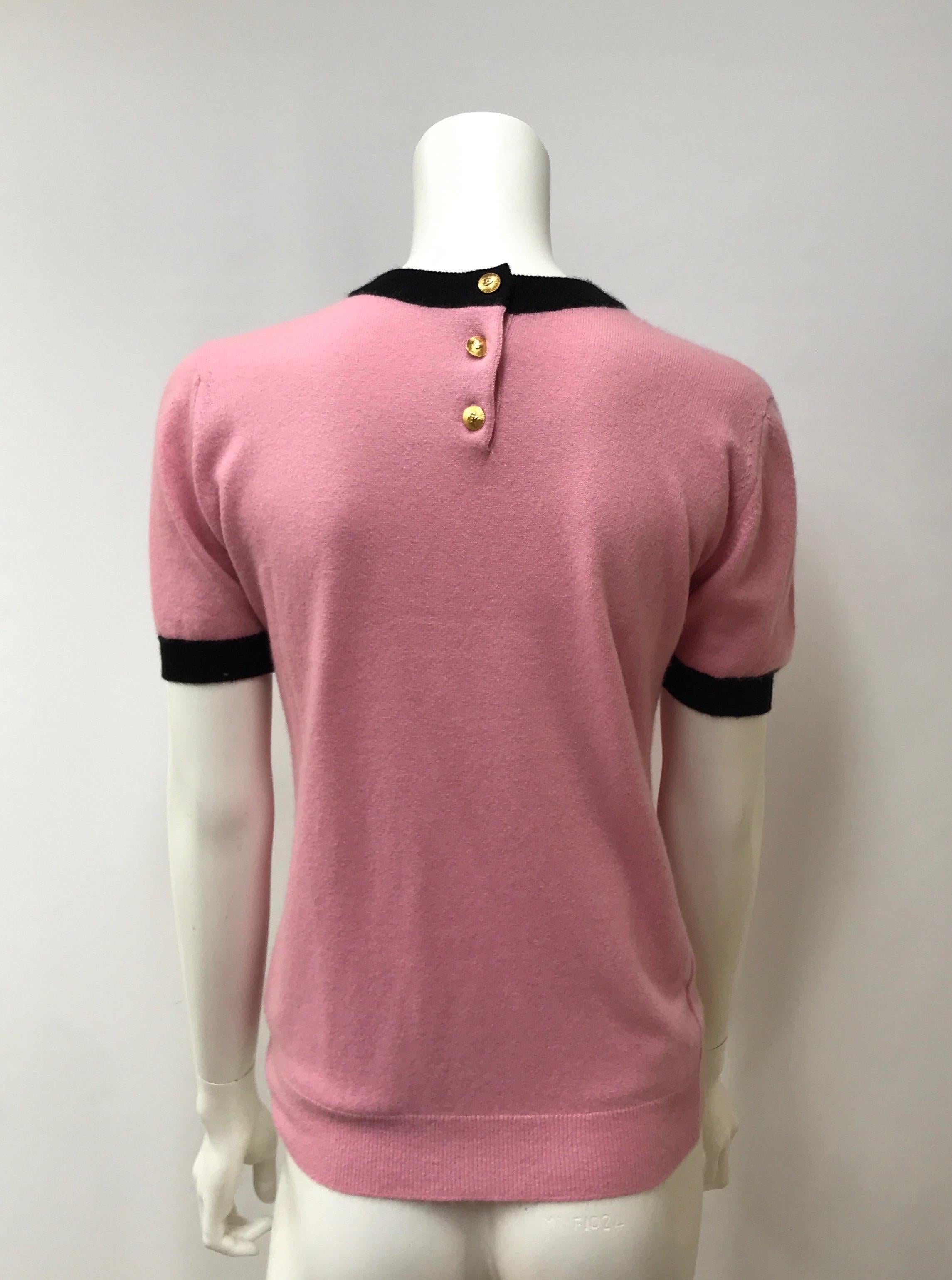 Chanel Pink Cashmere Top w/ Black Trim-44 at 1stDibs | chanel pink top ...