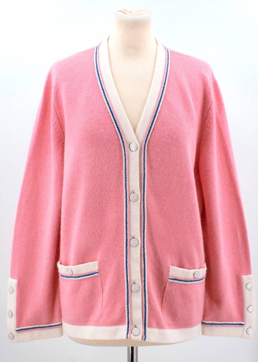 Chanel Pink Cashmere V-neck Cardigan For Sale 3