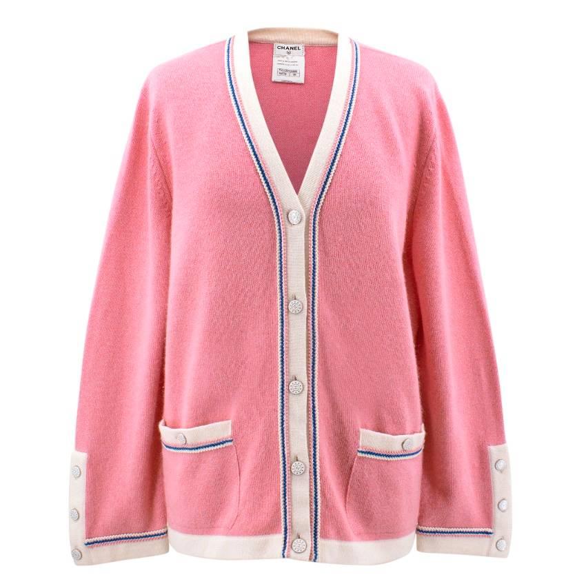 Chanel Pink Cashmere V-neck Cardigan For Sale