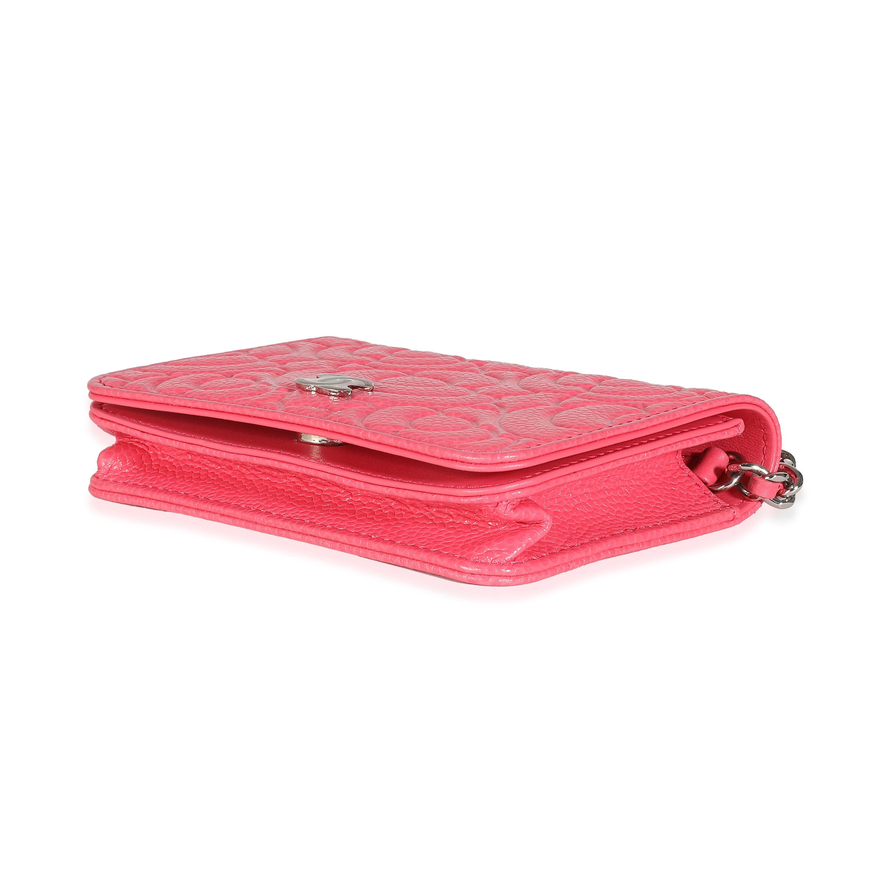 Chanel Pink Caviar Camellia Embossed Chain Belt Bag In Excellent Condition For Sale In New York, NY