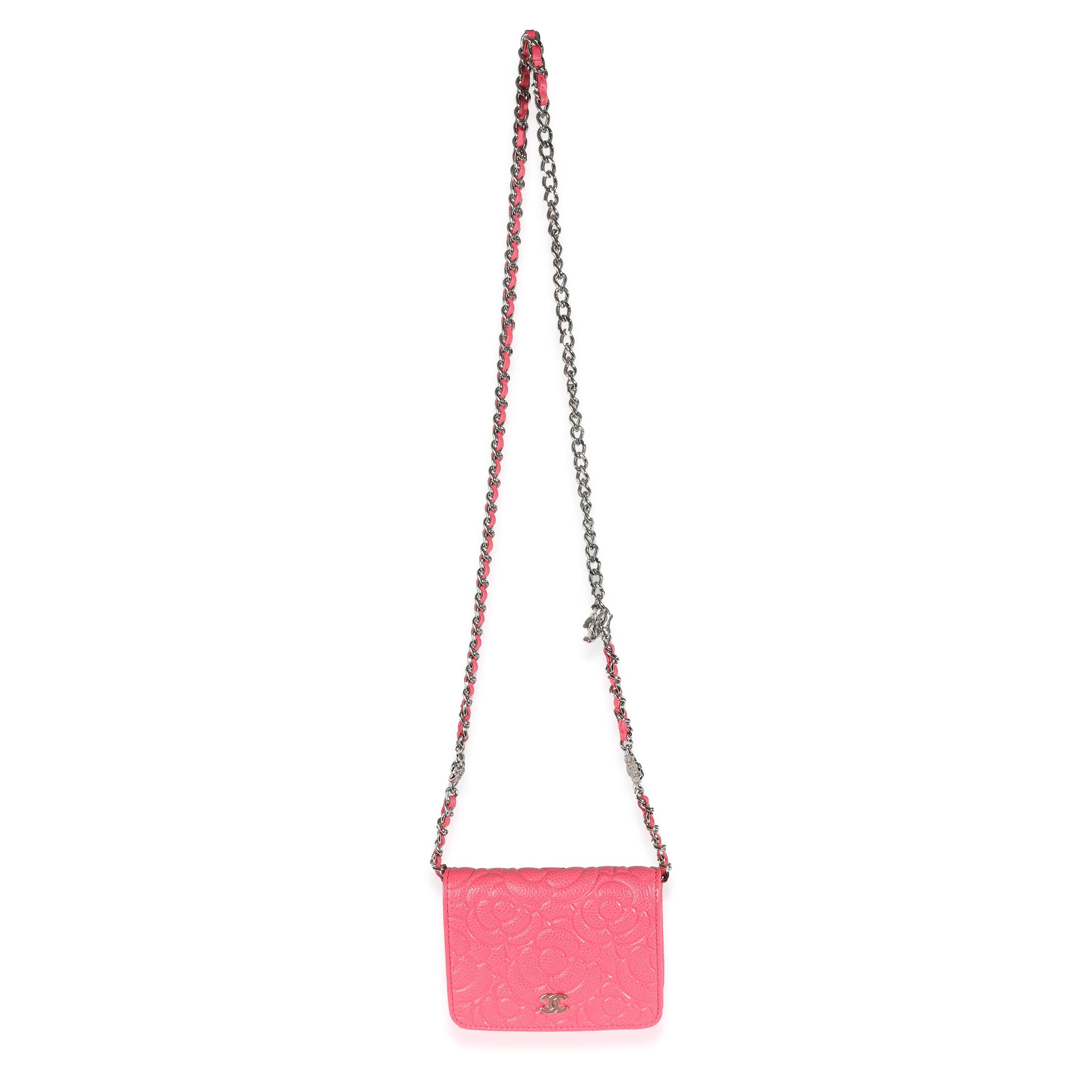 Women's or Men's Chanel Pink Caviar Camellia Embossed Chain Belt Bag For Sale