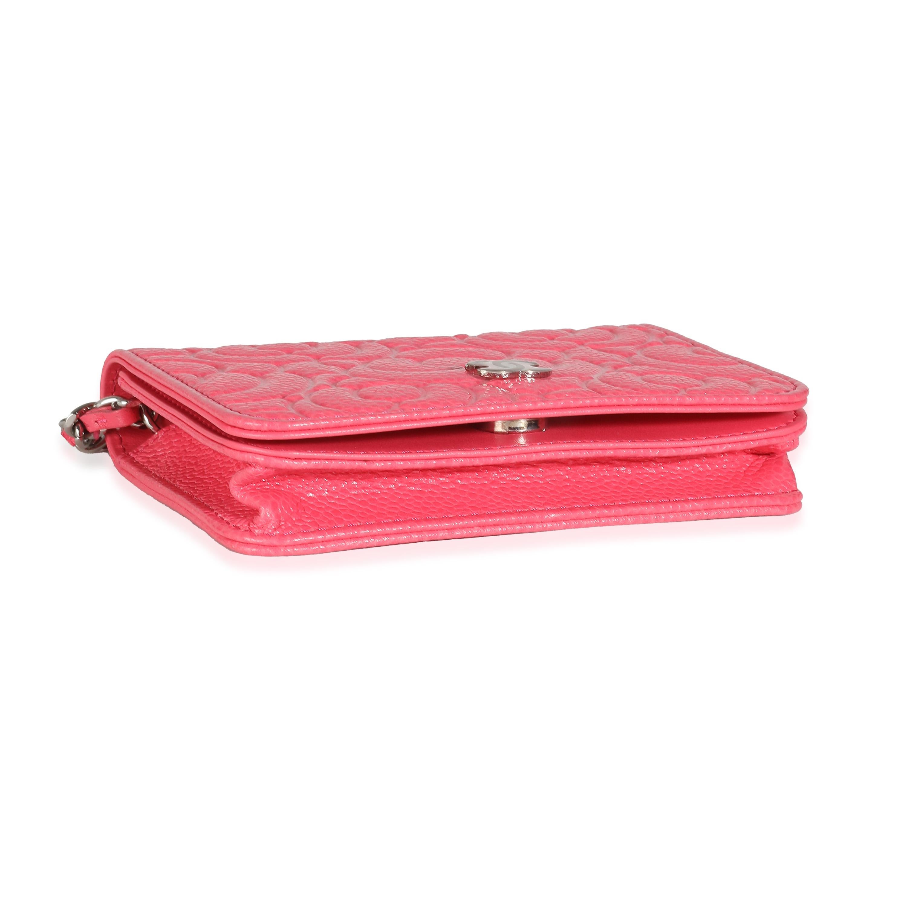 Chanel Pink Caviar Camellia Embossed Chain Belt Bag For Sale 1