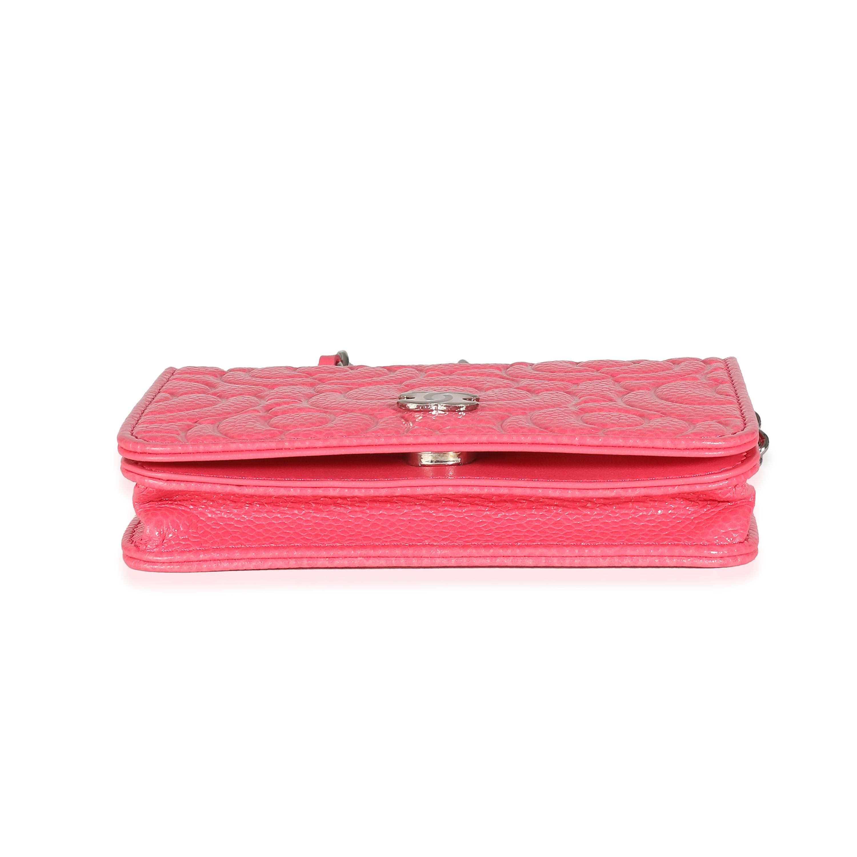 Chanel Pink Caviar Camellia Embossed Chain Belt Bag For Sale 2