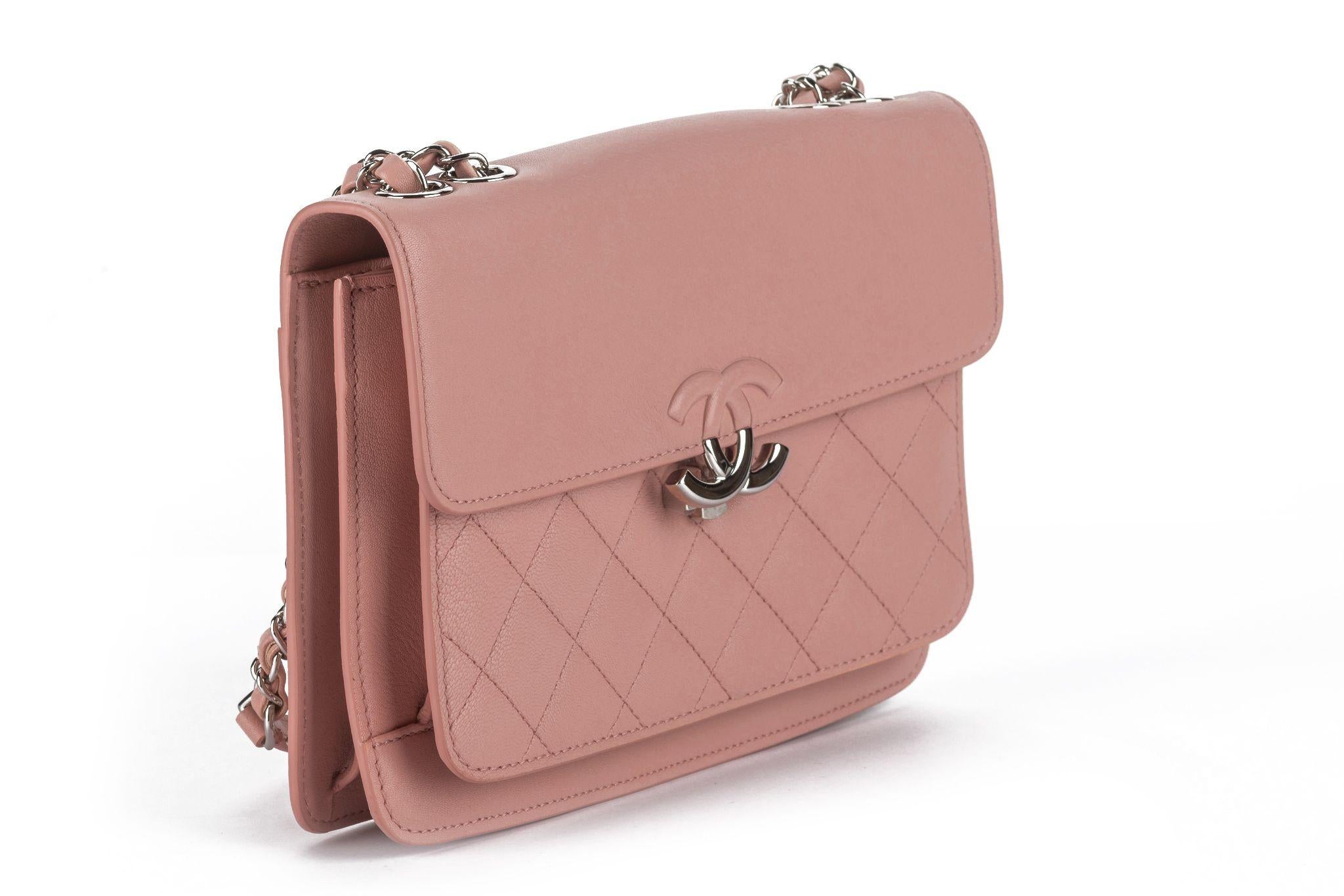 Marron Sac boîte CC rose caviar Chanel en vente
