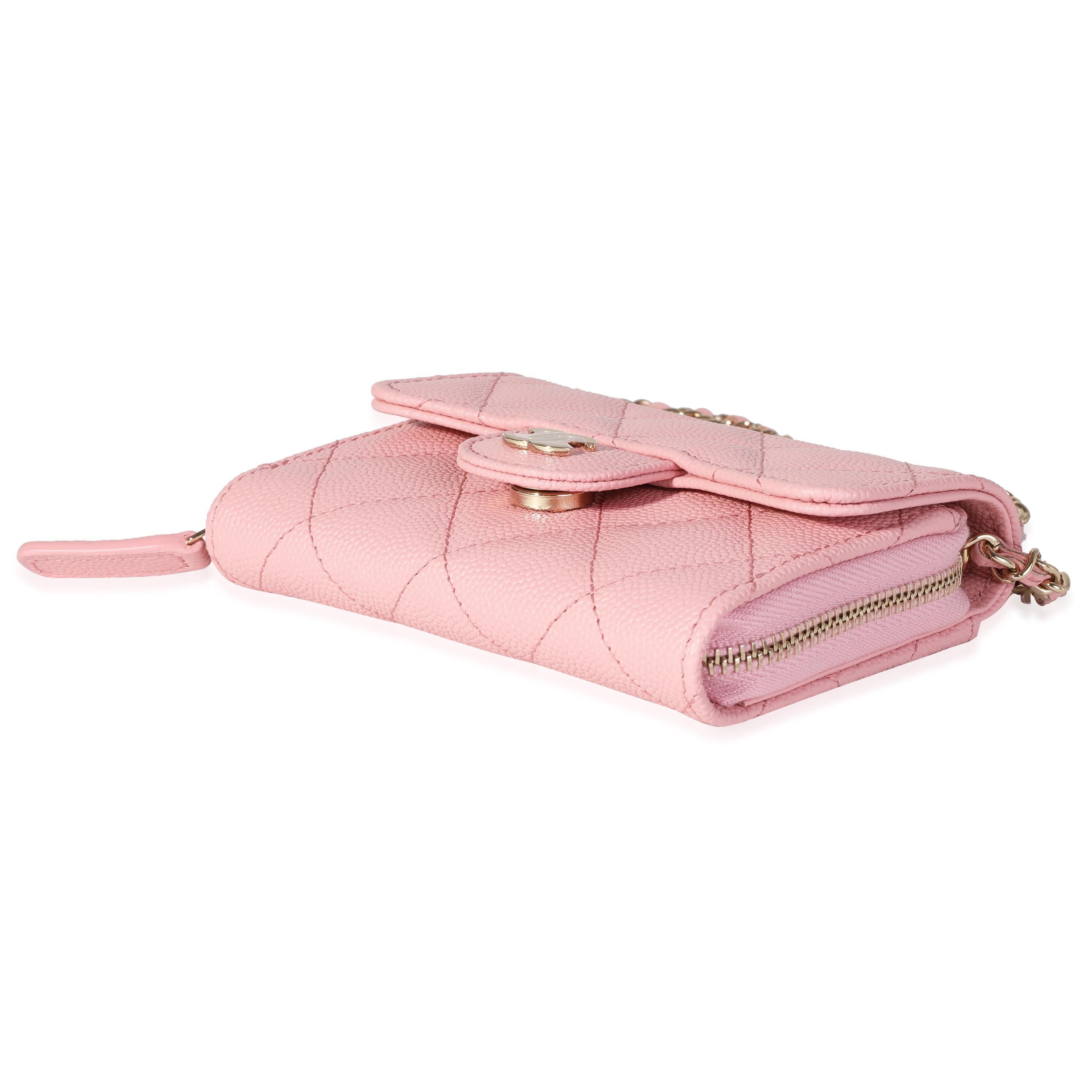 Chanel Pink Caviar Compact Wallet On Chain In Excellent Condition In New York, NY