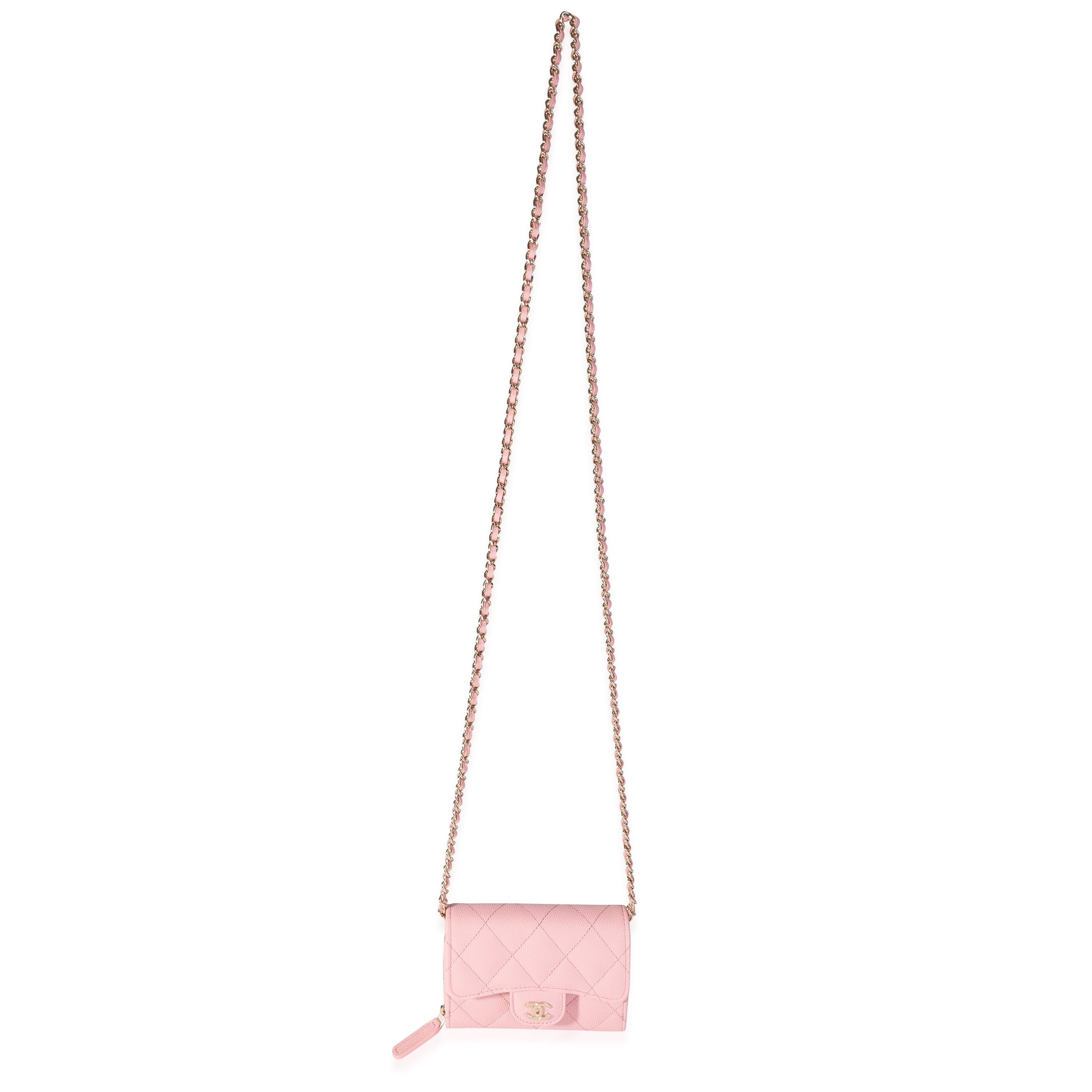 Women's Chanel Pink Caviar Compact Wallet On Chain