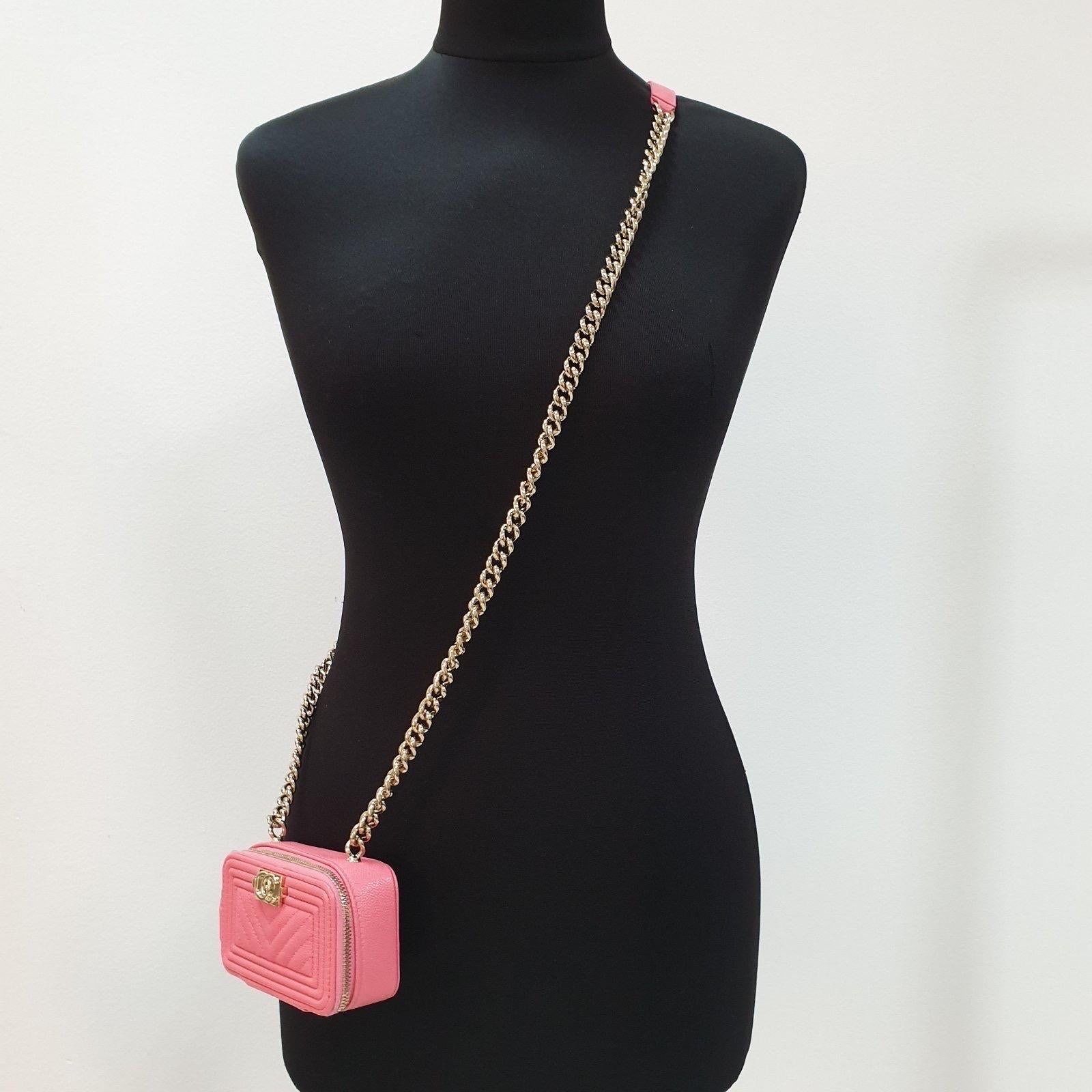  Chanel Pink Caviar Leather Boy Woc Double Zip Clutch Crossbody Bag  In Excellent Condition In Krakow, PL