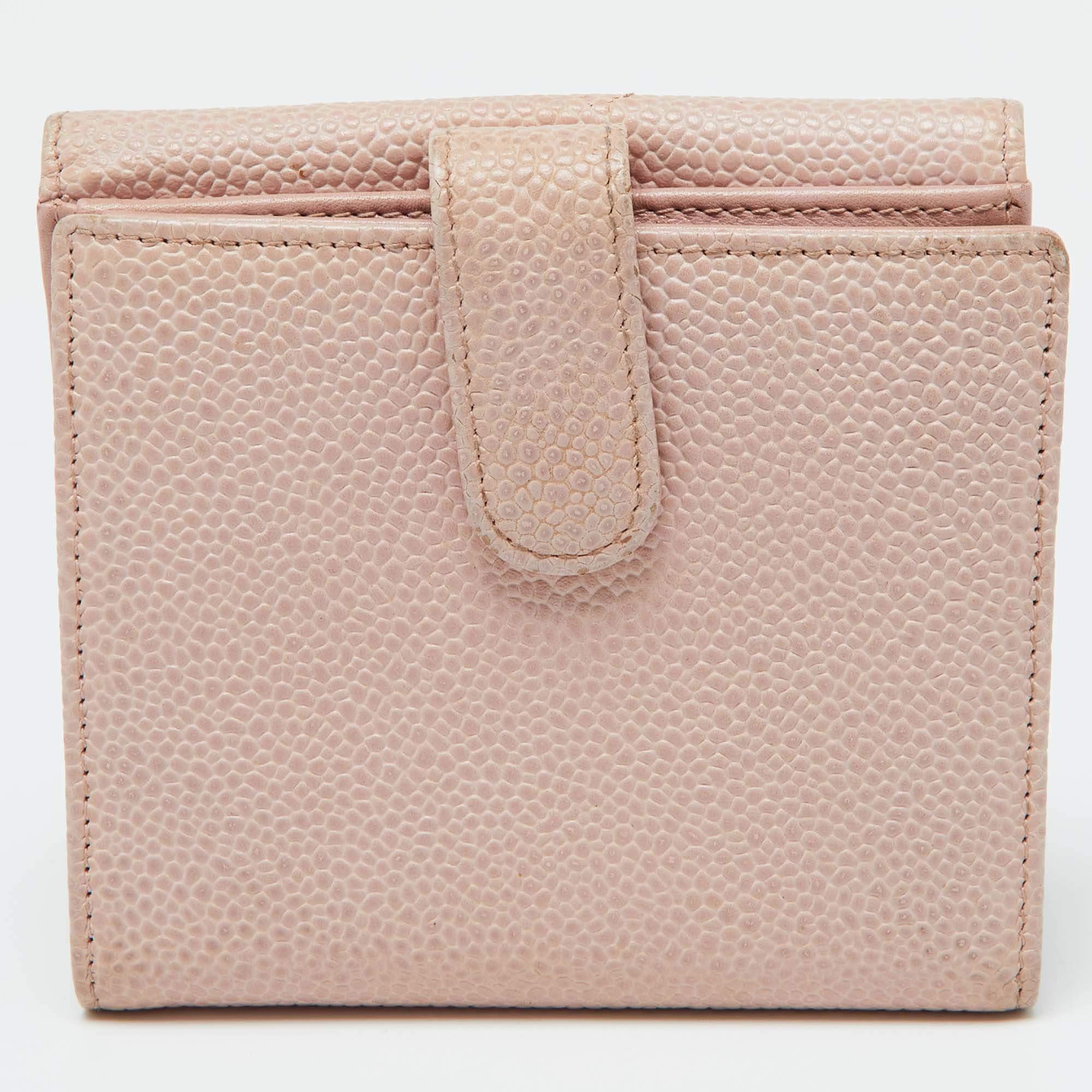 Chanel Pink Caviar Leather CC Compact Wallet For Sale 2