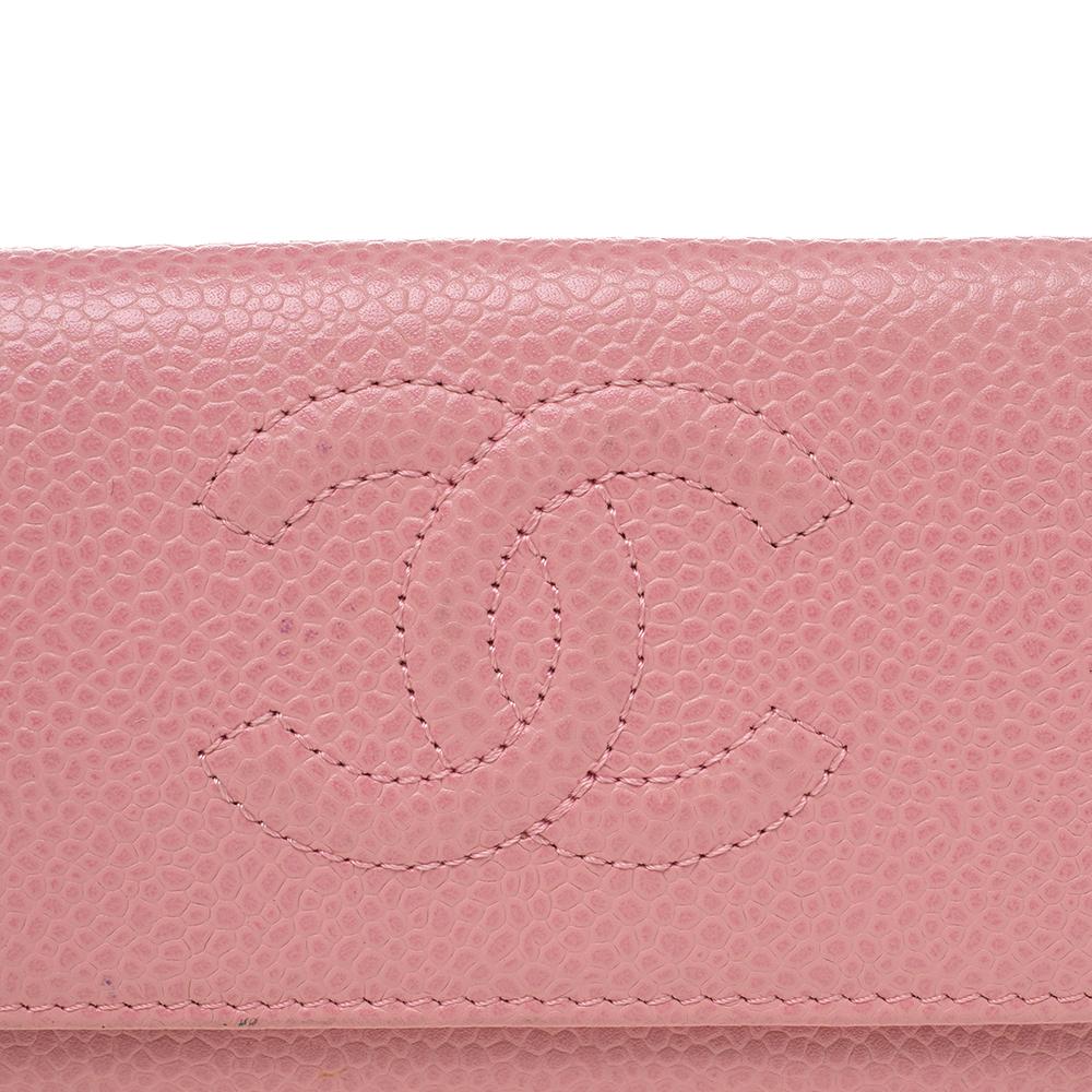 Chanel Pink Caviar Leather CC Logo 6 Key Holder 3