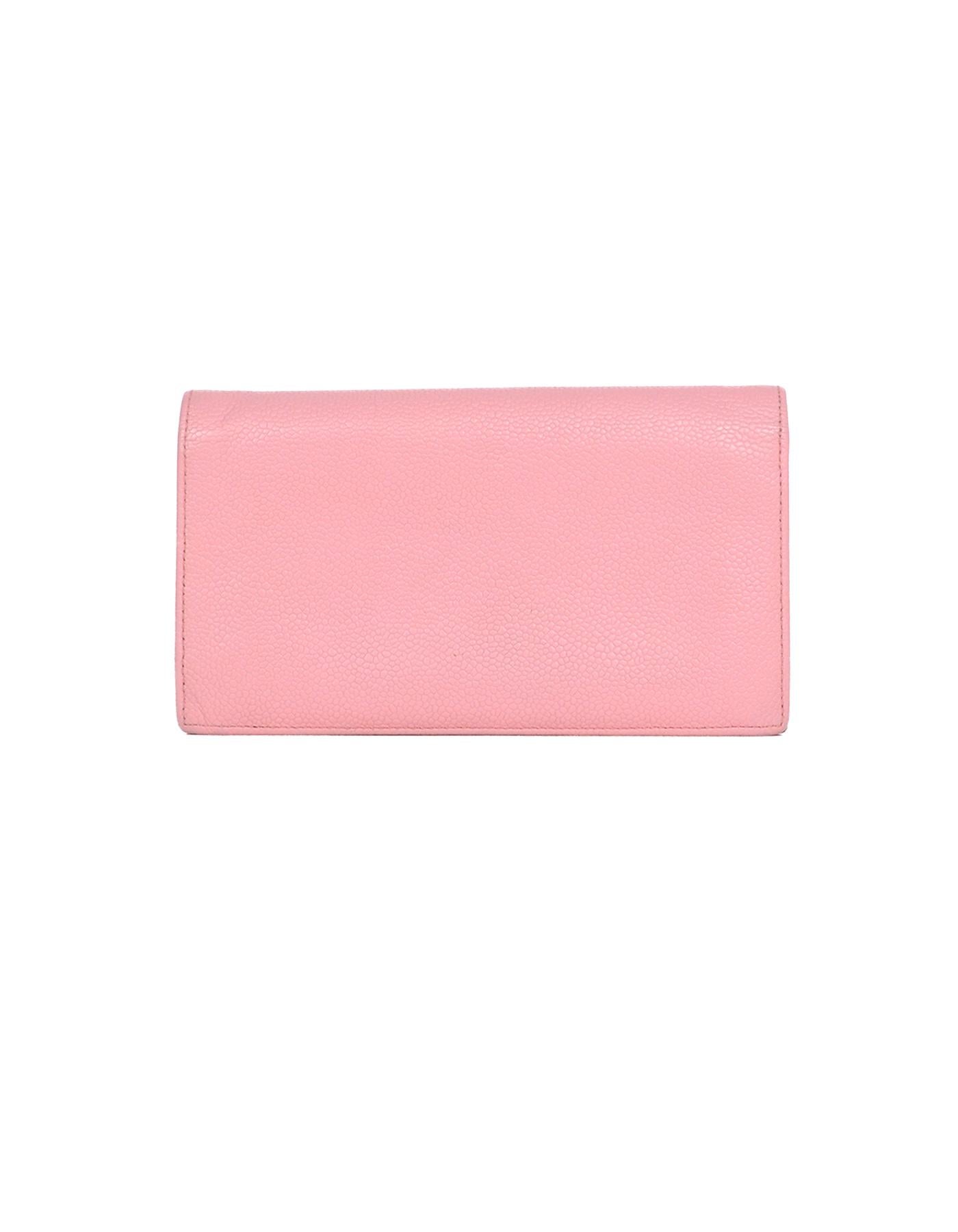 Chanel Pink Caviar Leather CC Timeless Yen Wallet In Good Condition In New York, NY