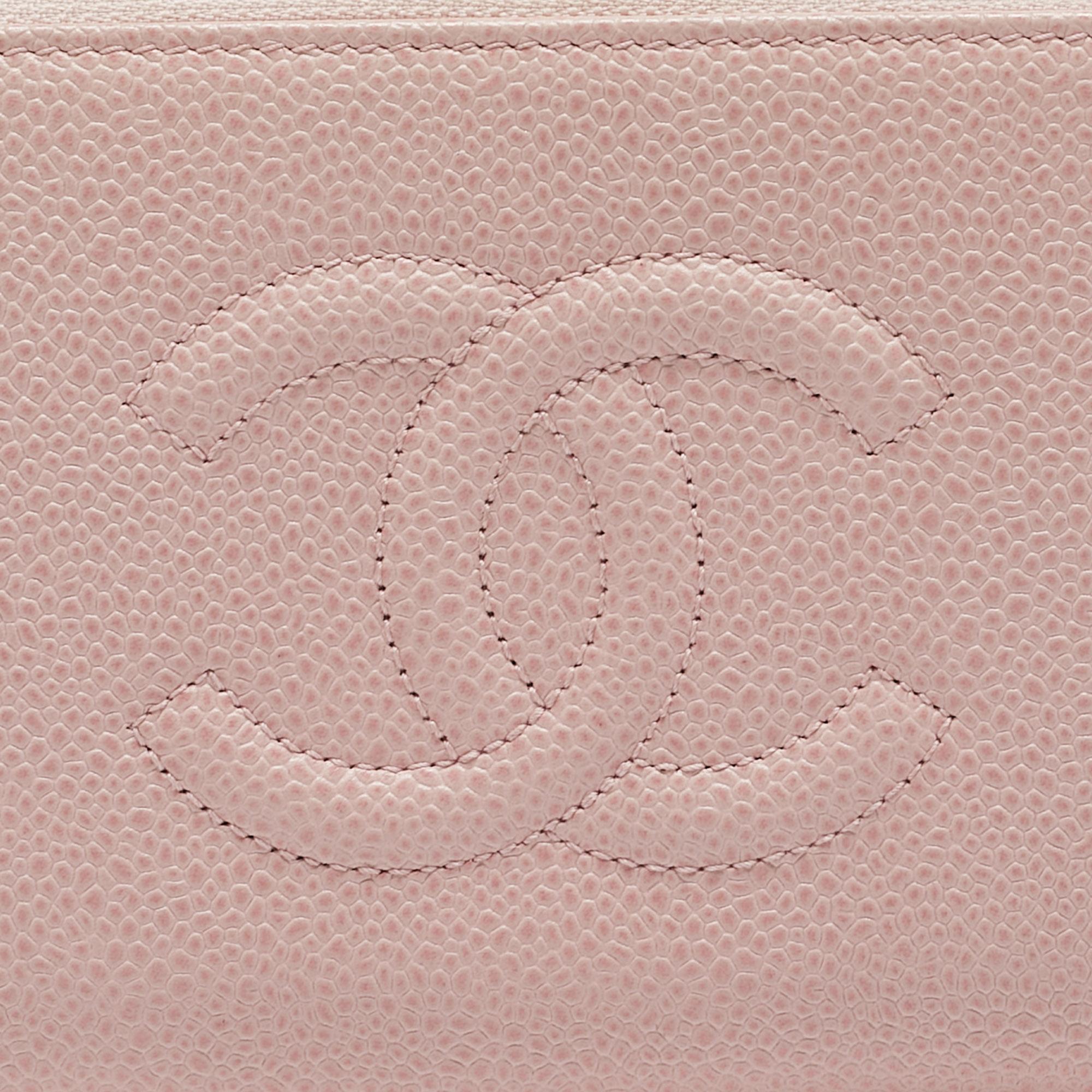 Chanel Pink Caviar Leather CC Zip Around Wallet For Sale 3