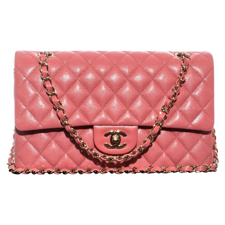 Chanel Pink Caviar Leather Classic 2 55 Flap Bag With Gold Chain For Sale At 1stdibs