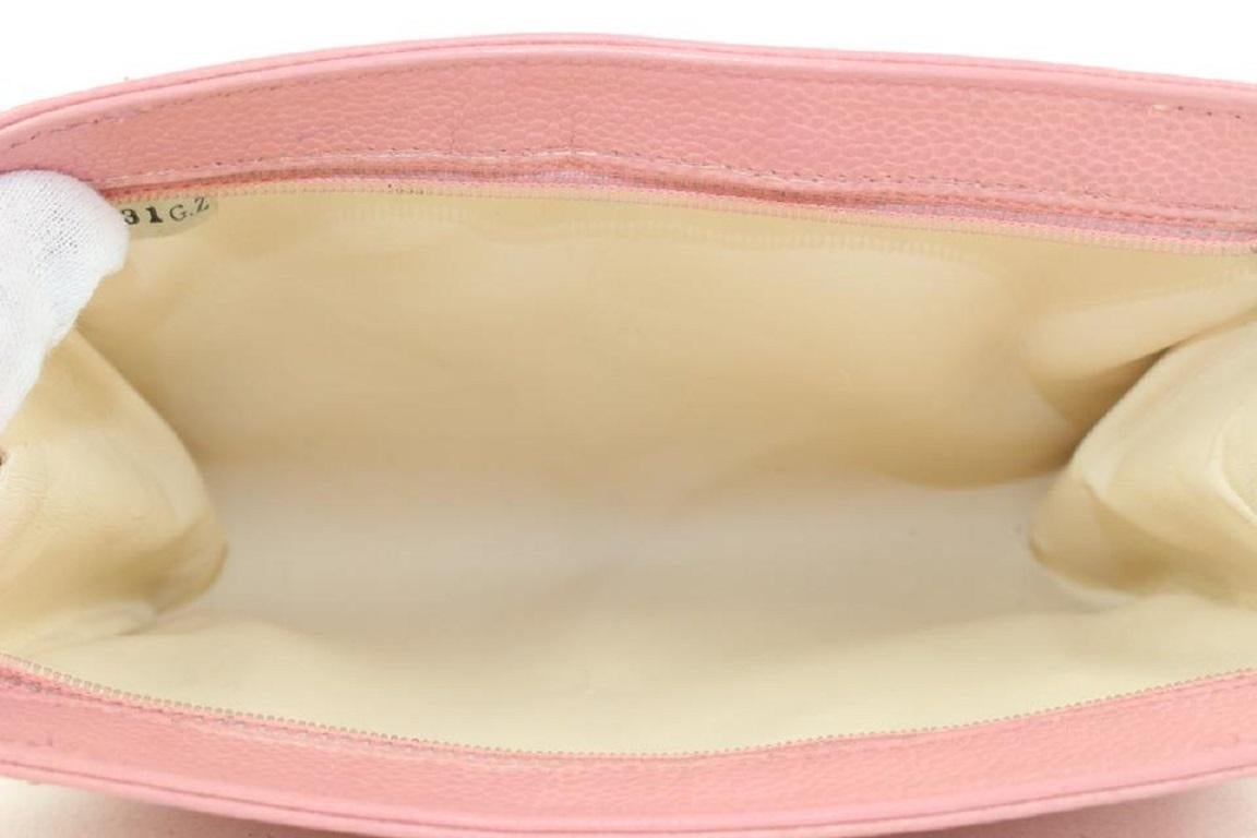 Chanel Pink Caviar Leather Cosmetic Pouch Toiletry Bag 18C712 In Good Condition For Sale In Dix hills, NY