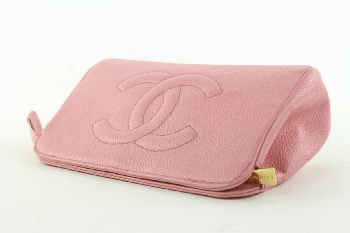Chanel Pink Caviar Leather Cosmetic Pouch Toiletry Bag 18C712 For Sale 1