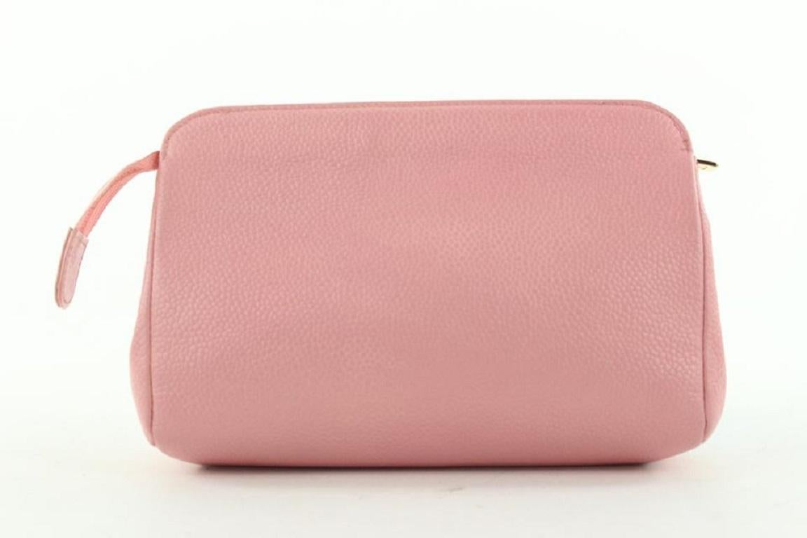 Chanel Pink Caviar Leather Cosmetic Pouch Toiletry Bag 18C712 For Sale 3