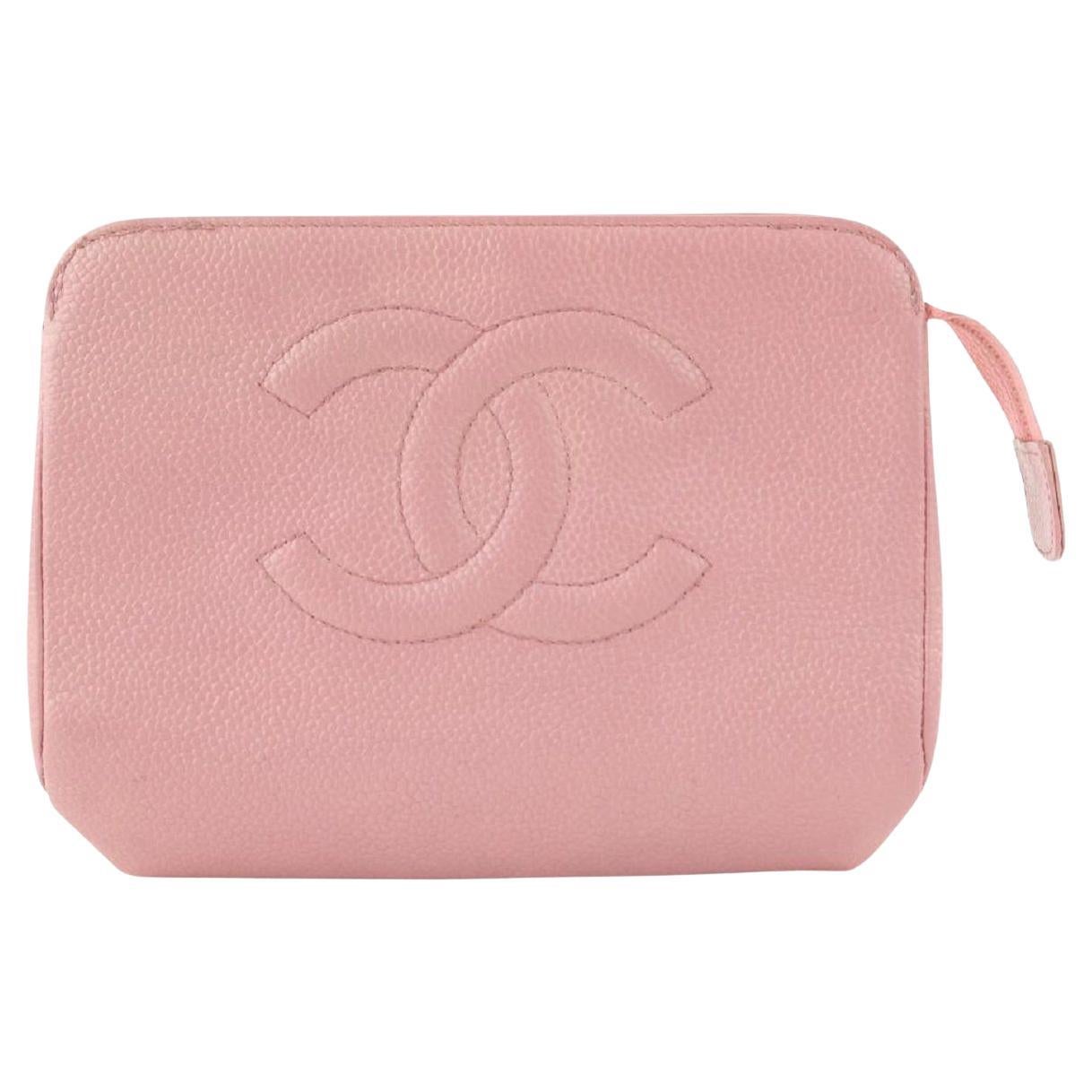 Chanel - Pochette à cosmétiques en cuir caviar rose 18C712 en vente