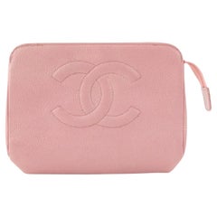 Vintage Chanel Pink Caviar Leather Cosmetic Pouch Toiletry Bag 18C712