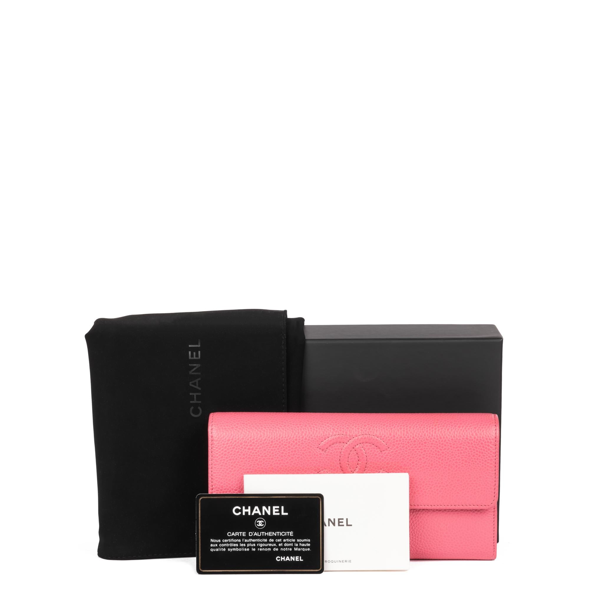 Chanel Pink Caviar Leather Long Wallet For Sale 3