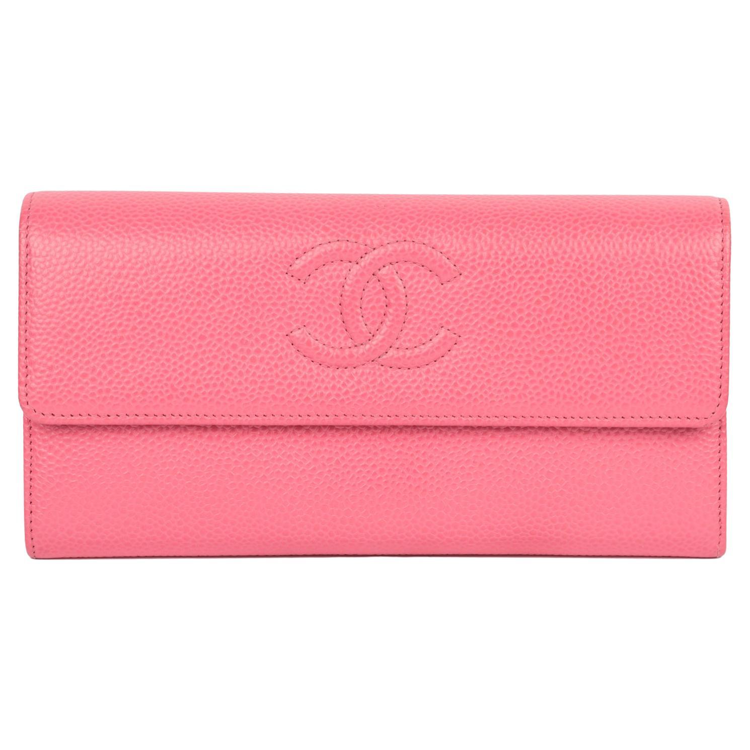 Chanel Rosa Kaviarfarbene lange Brieftasche aus Leder