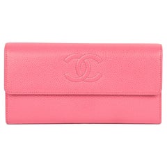 Chanel Rosa Kaviarfarbene lange Brieftasche aus Leder
