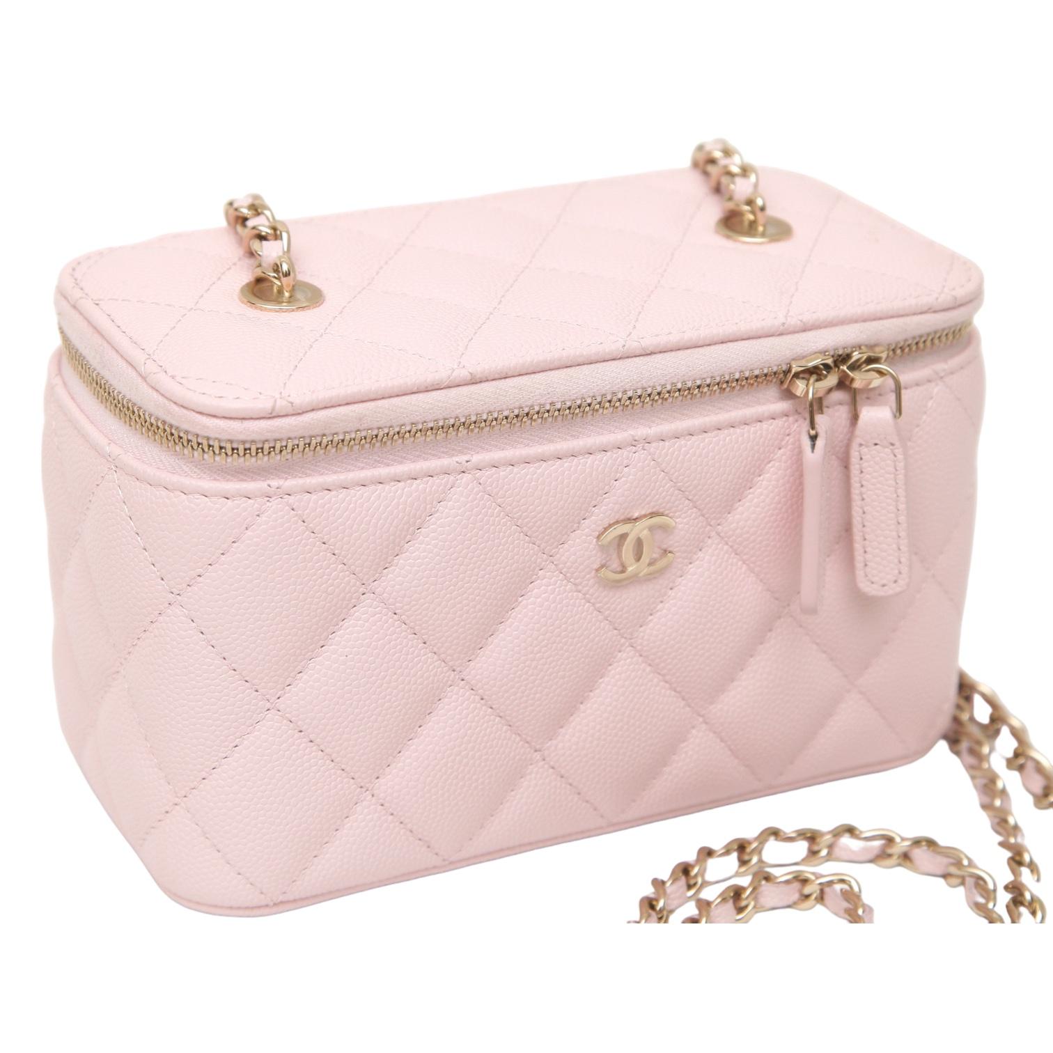  CHANEL Pink Caviar Leather Vanity Bag Case Crossbody Gold HW Light 22S - Video  In Excellent Condition In Hollywood, FL
