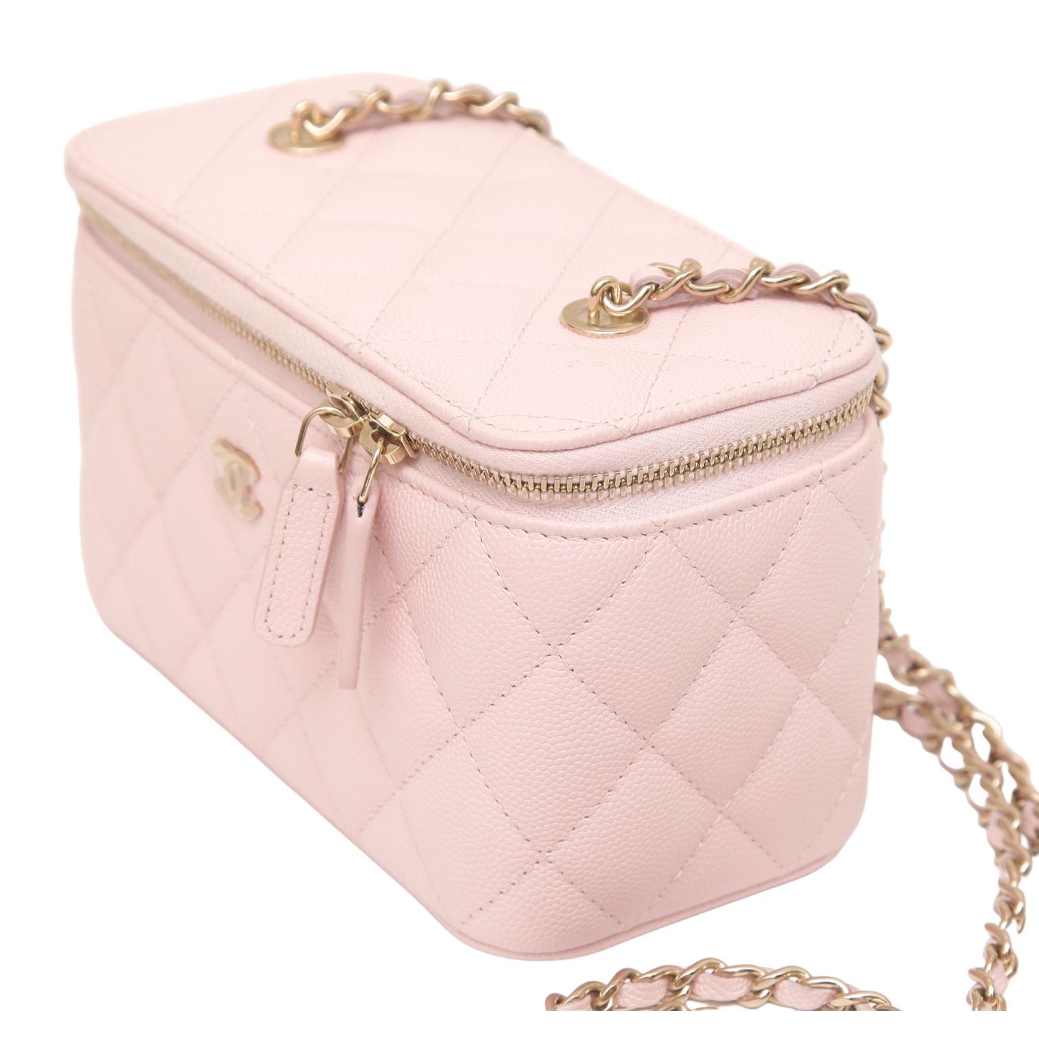 Women's  CHANEL Pink Caviar Leather Vanity Bag Case Crossbody Gold HW Light 22S - Video 