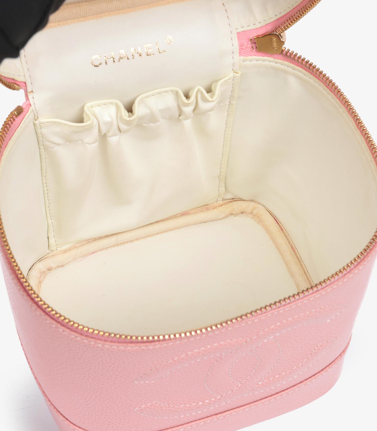 Chanel Pink Caviar Leather Vintage Timeless Vanity Case For Sale 1