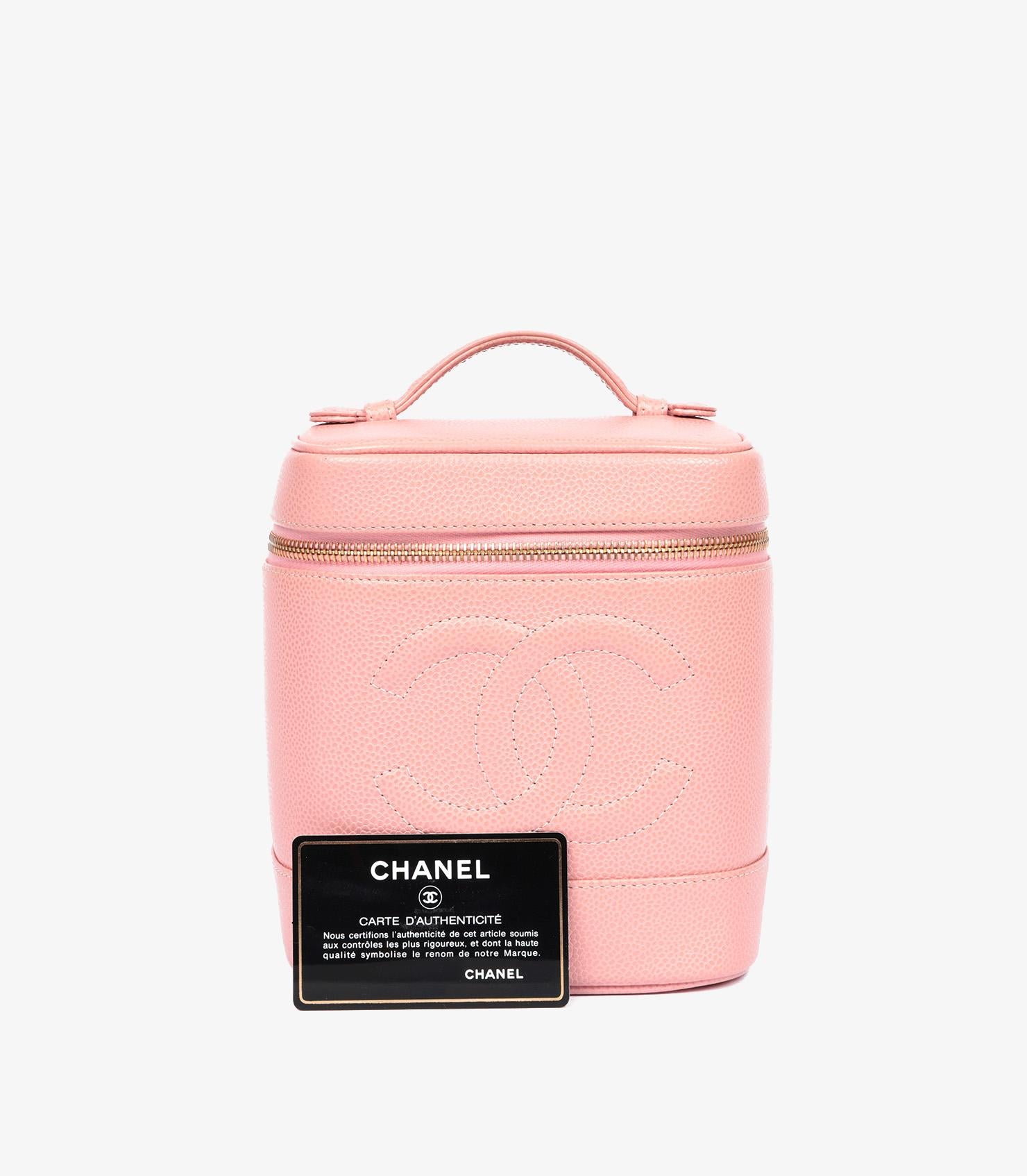 Chanel Pink Caviar Leather Vintage Timeless Vanity Case For Sale 2