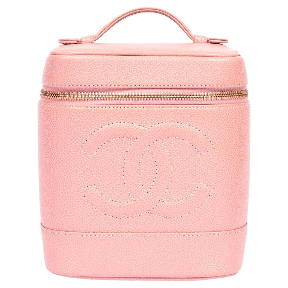 Chanel Pink Caviar Leather Vintage Timeless Vanity Case For Sale