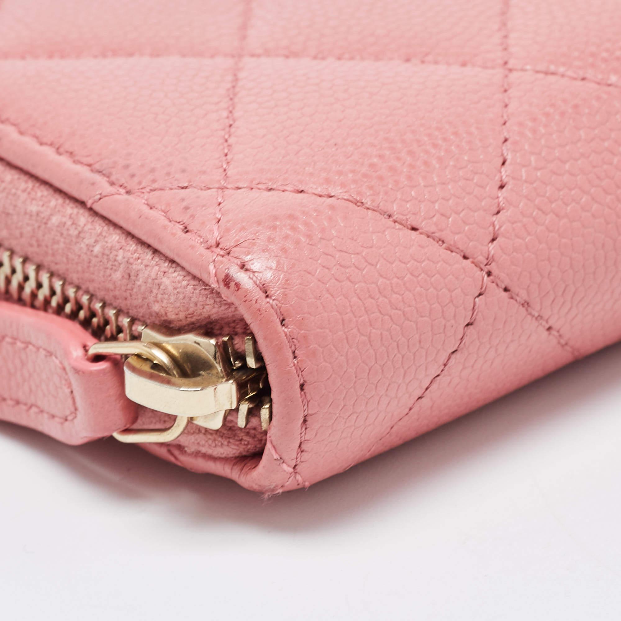 Women's Chanel Pink Caviar Leather Zip Around Card Holder