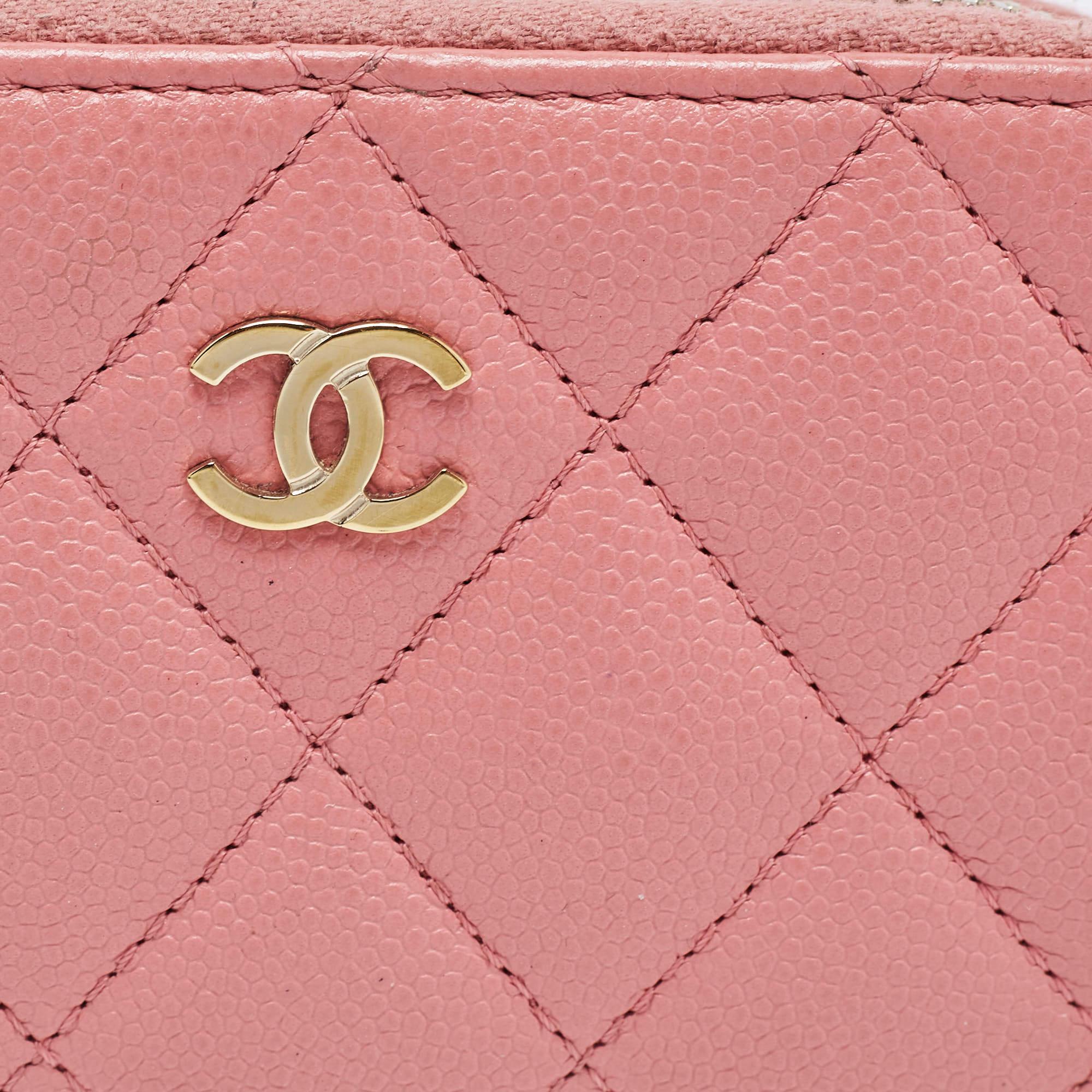 Chanel Pink Caviar Leather Zip Around Card Holder 3