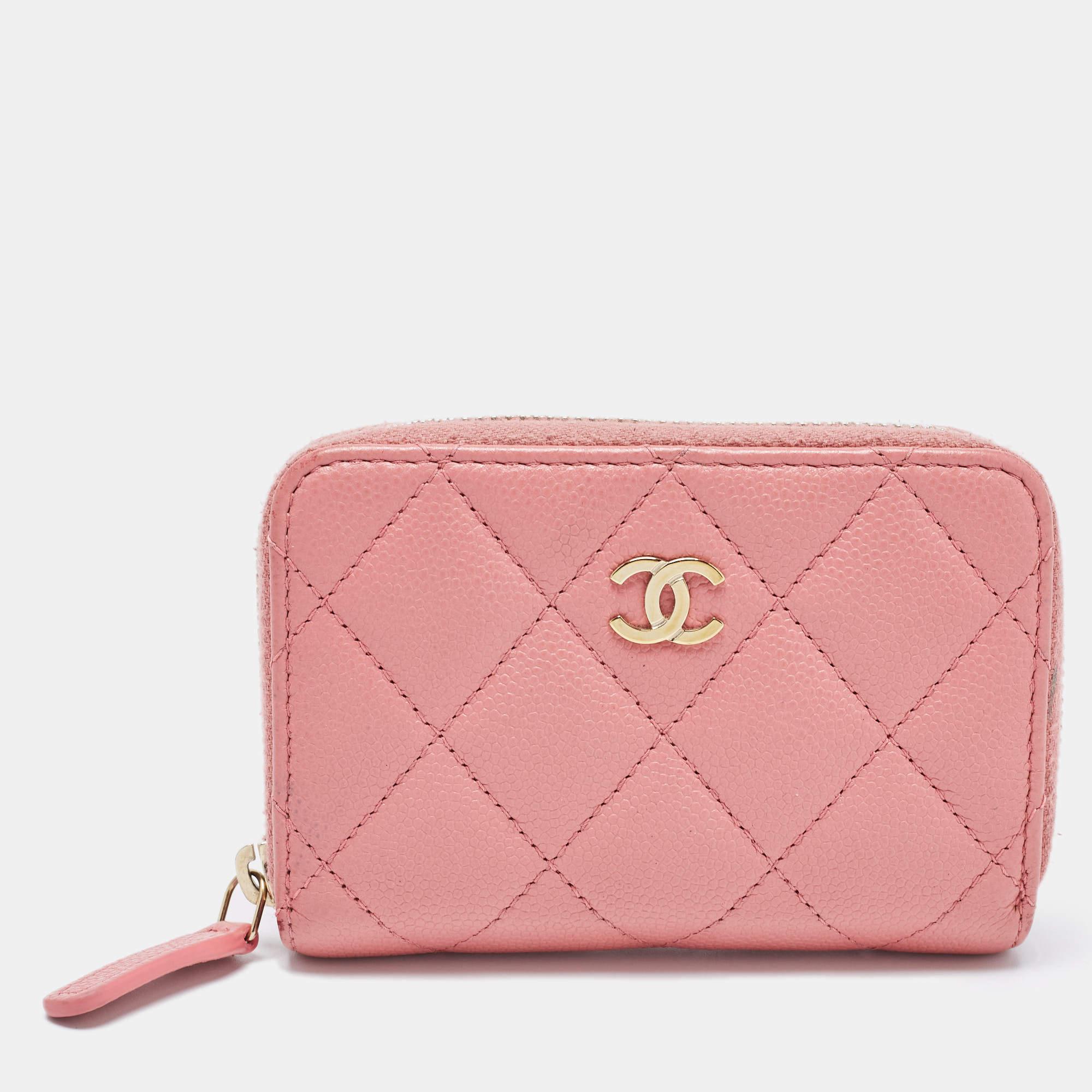 Chanel Pink Caviar Leather Zip Around Card Holder 5
