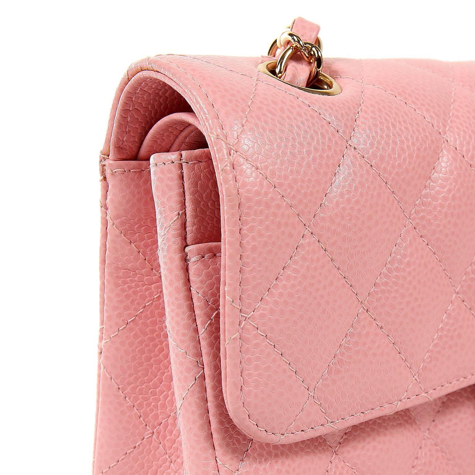 Women's Chanel Pink Caviar Medium Classic Flap Bag- Gold HW