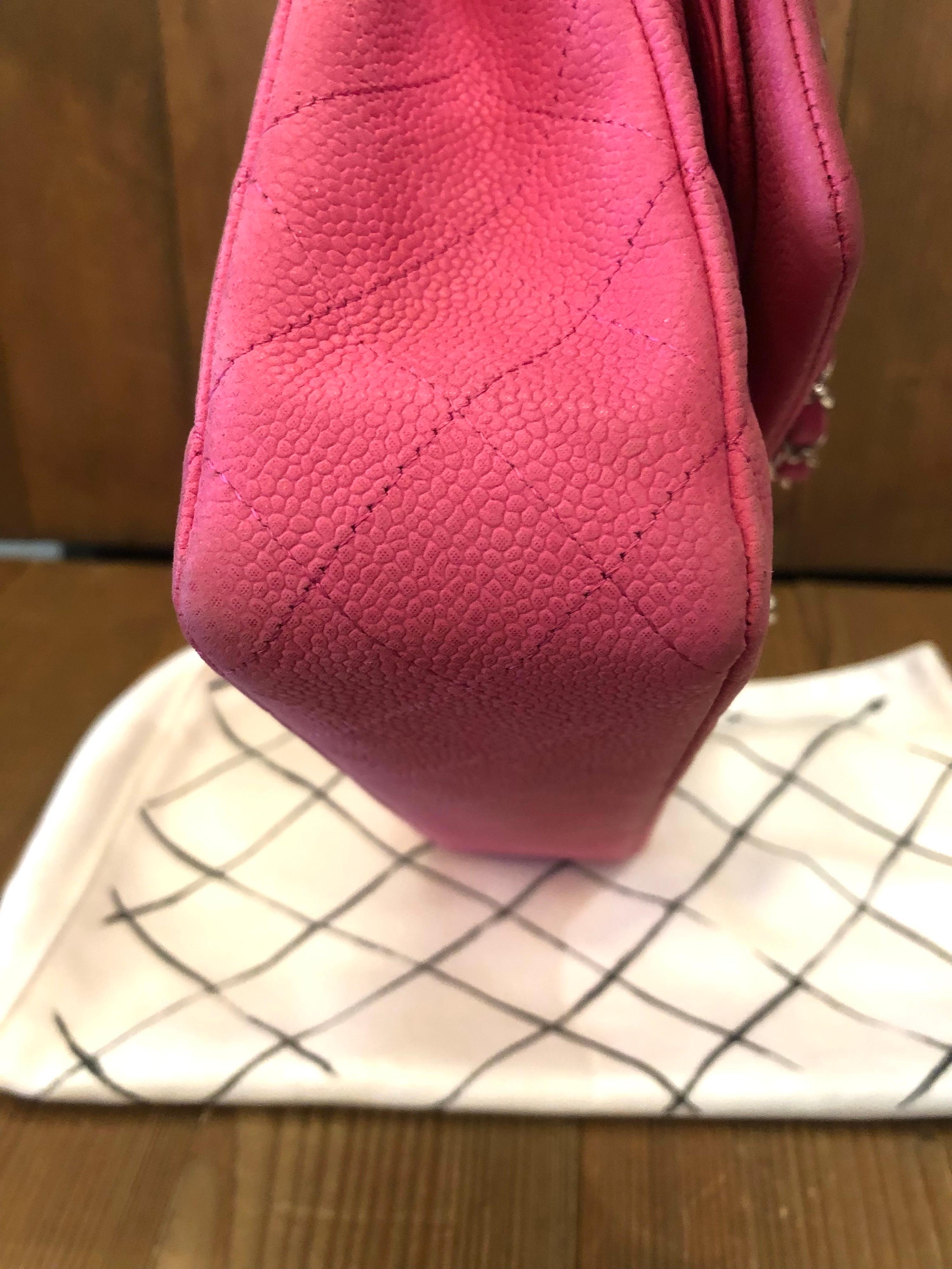 Chanel Pink Caviar Nubuck Classic Double Flap Bag 4