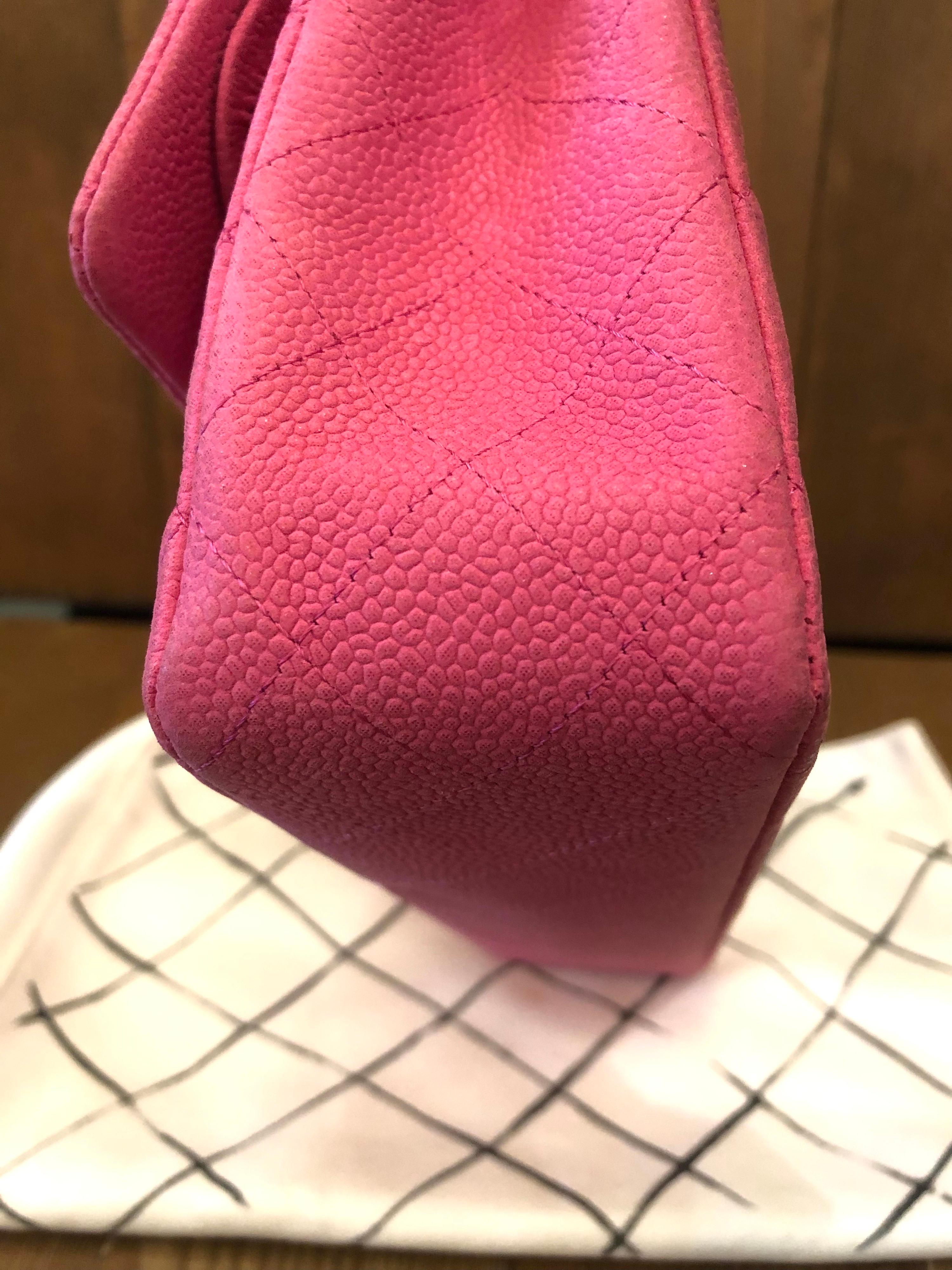 Chanel Pink Caviar Nubuck Classic Double Flap Bag 5