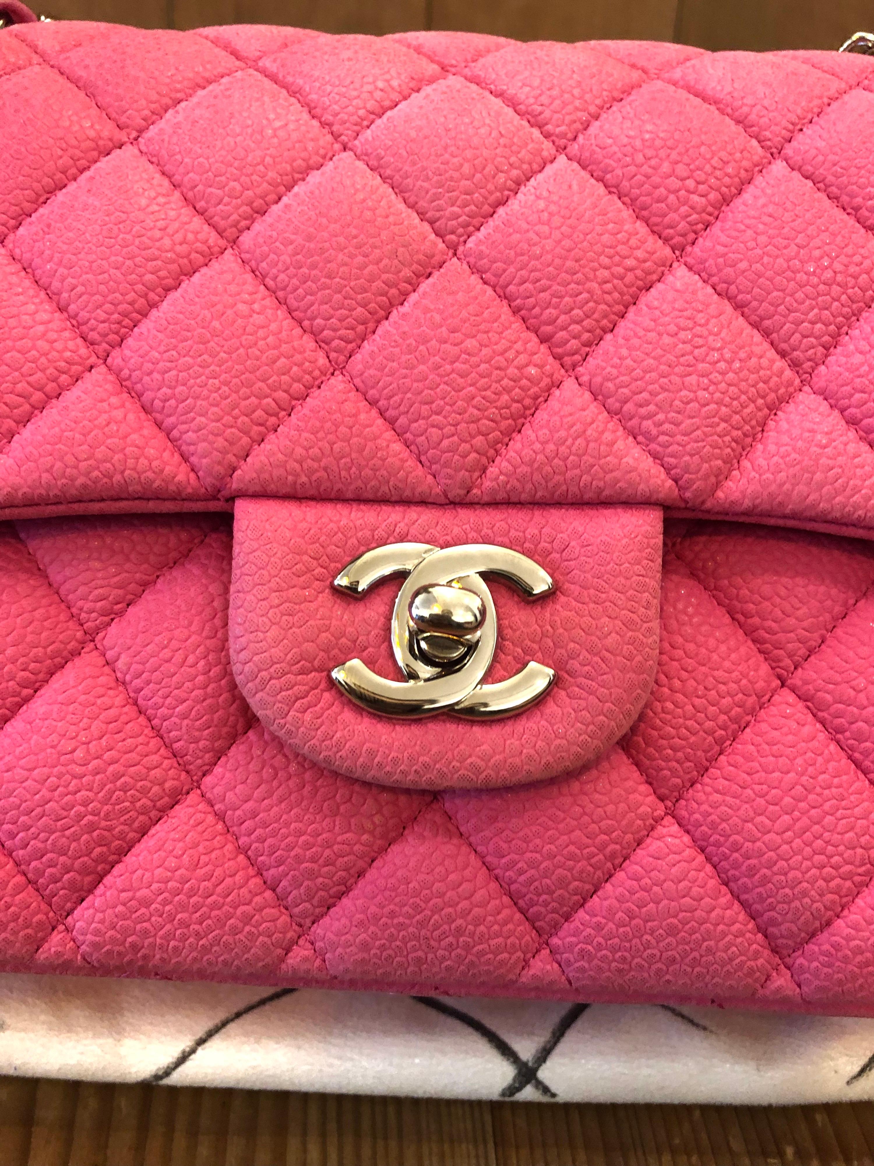 Chanel Pink Caviar Nubuck Classic Double Flap Bag 8