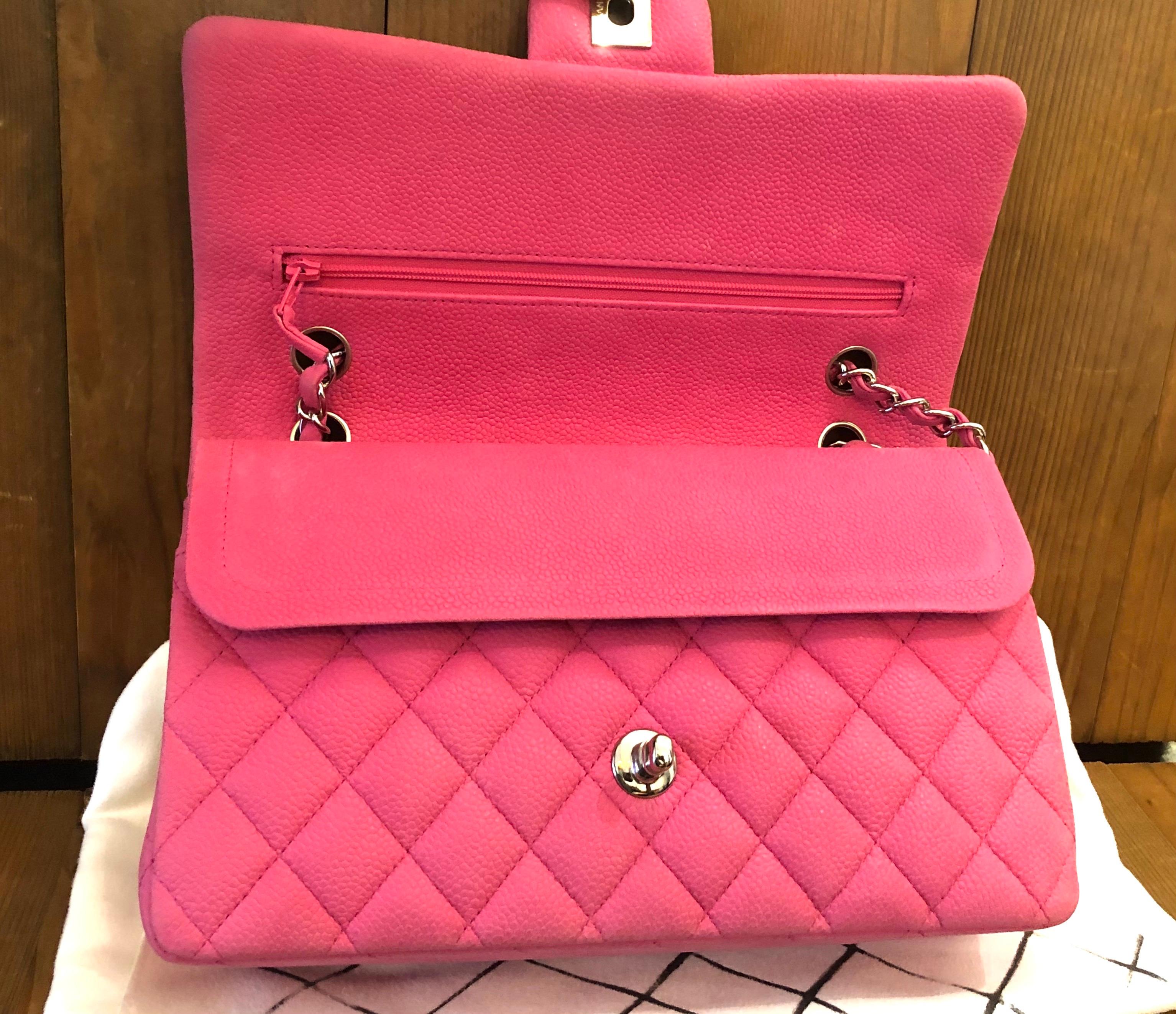 Chanel Pink Caviar Nubuck Classic Double Flap Bag 2