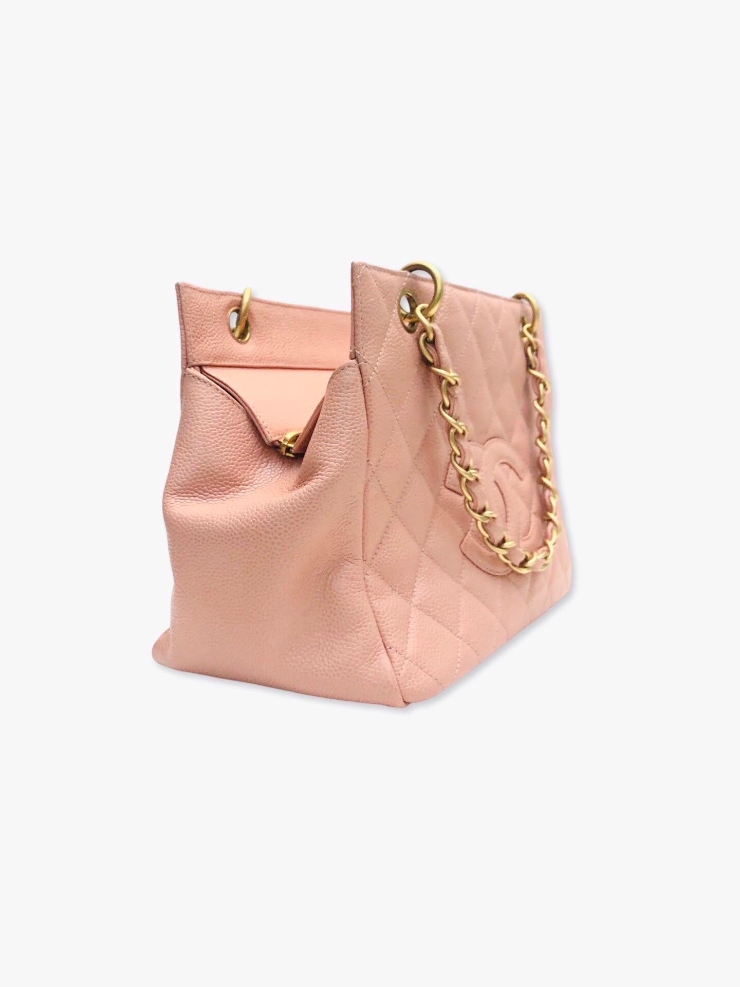 Orange Chanel Pink Caviar Petite Timeless Tote Chain Bag For Sale